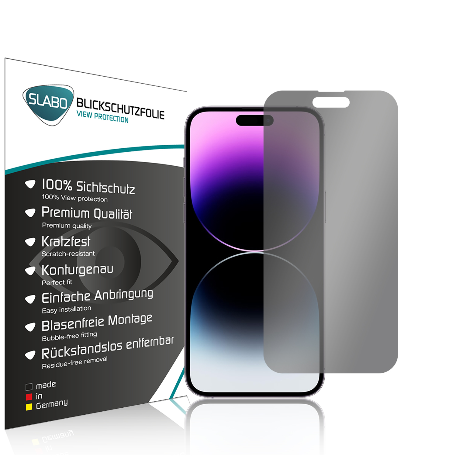 SLABO Protection Schwarz 360° Apple Blickschutz Displayschutz(für Max) iPhone View 14 Pro