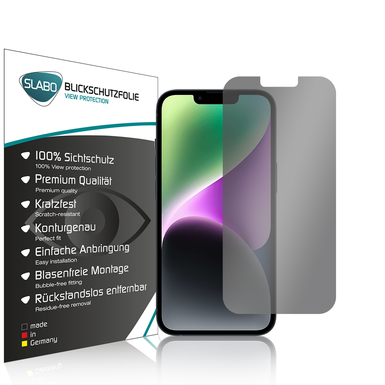 14) iPhone Displayschutz(für Protection Schwarz SLABO Blickschutz View 360° Apple