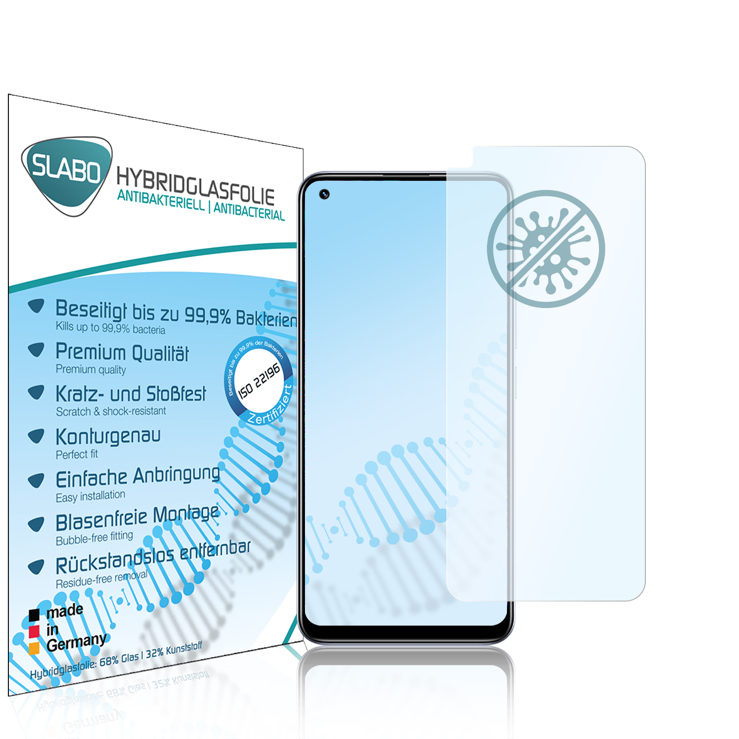 SLABO Pro) Hybridglas Displayschutz(für Realme antibakteriell 8 | 8 flexibles