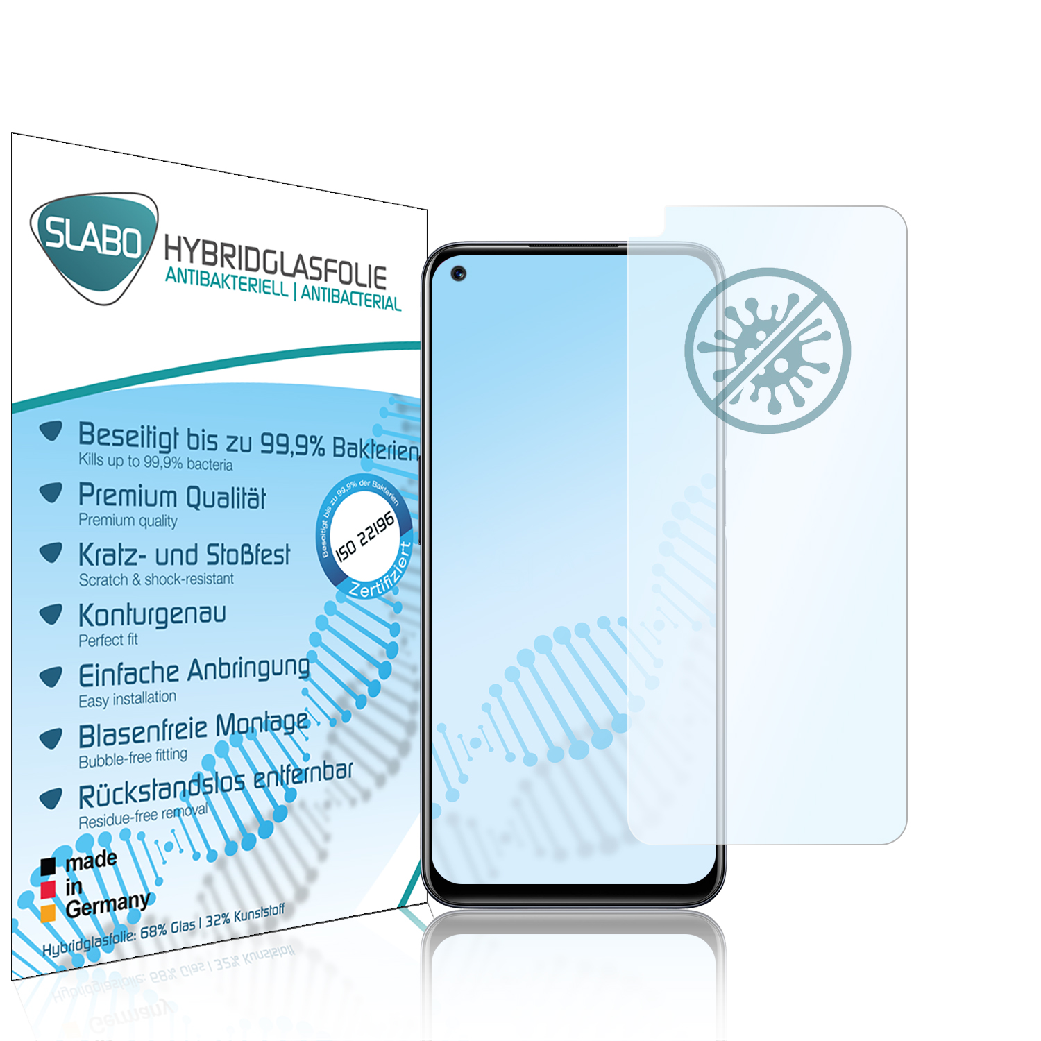 Realme SLABO 5G) Hybridglas Displayschutz(für antibakteriell 8 flexibles