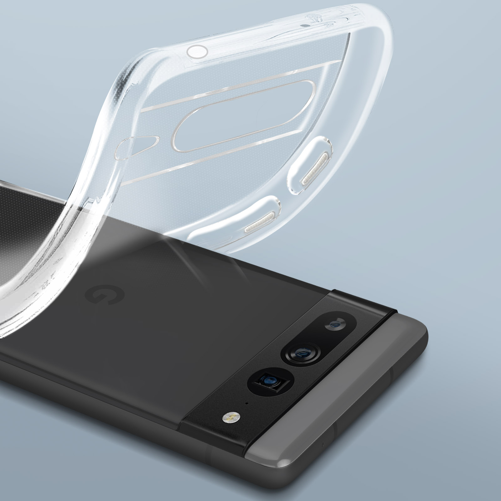 Nahaufnahme eines Smartphones mit einer durchsichtigen Hülle darüber.