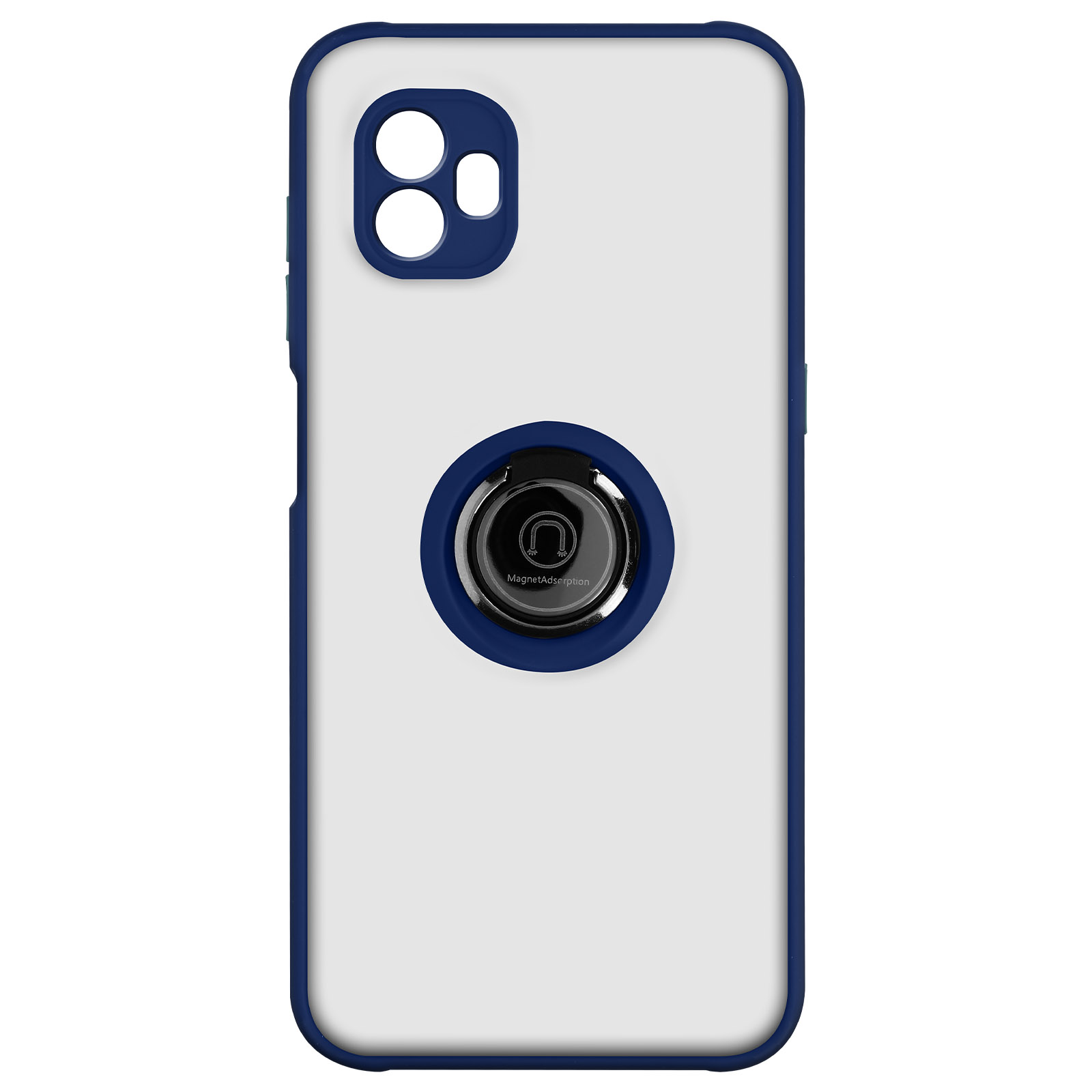 Custodia per telefono bianca e blu con anello.