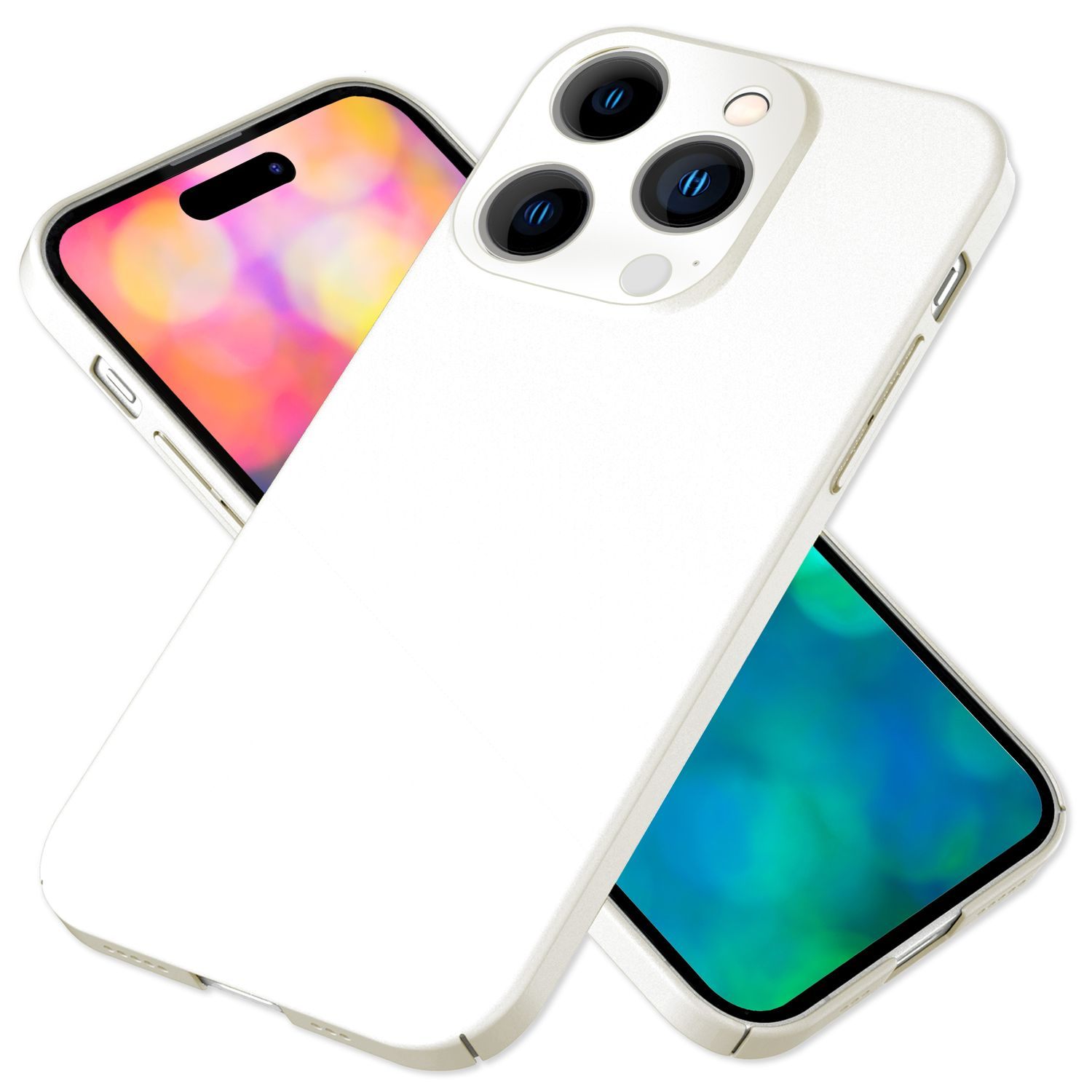 Dos fundas blancas para teléfono con teléfonos dentro, una encima de la otra.