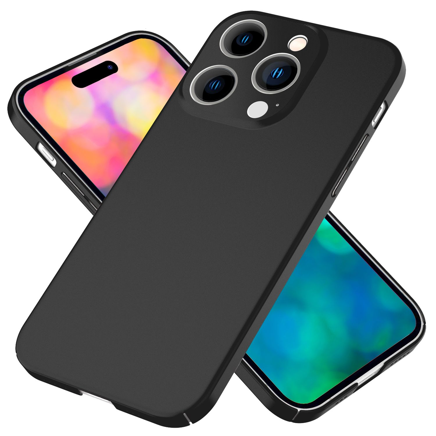Funda negra para teléfono en dos teléfonos. Uno es visible con pantalla.