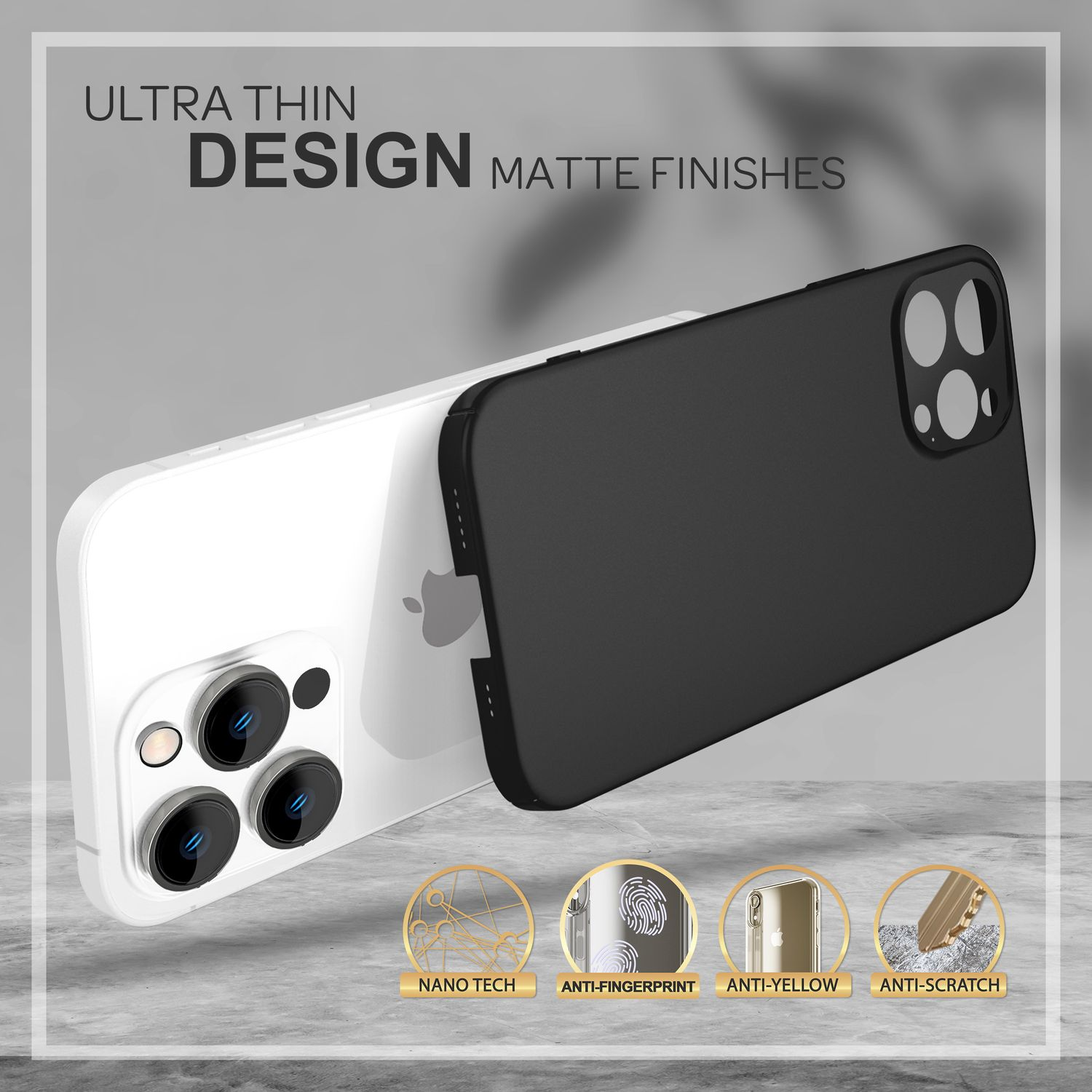 Dos fundas de teléfono, una blanca y otra negra, con diseño de protección.