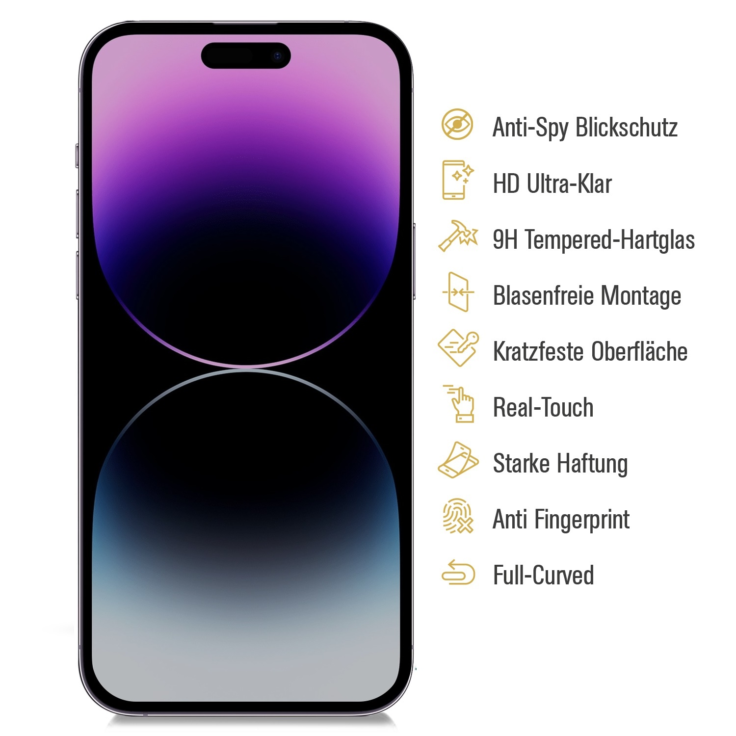 Telefonbildschirm mit Merkmalen: Anti-Spy, HD Ultra-Klar, 9H Tempered-hartglas, und mehr.