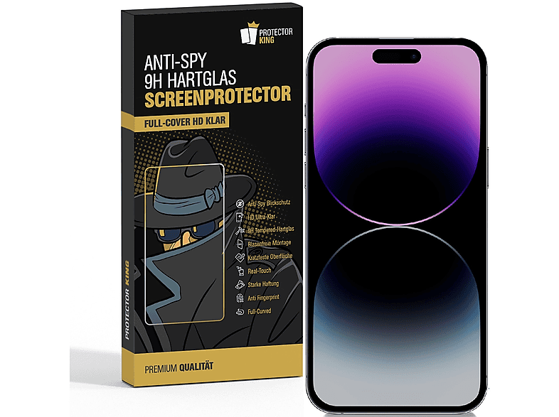 PROTECTORKING 2x FULL COVER 9H 14) ANTI-SPY Displayschutzfolie(für Schutzglas iPhone Apple Privacy