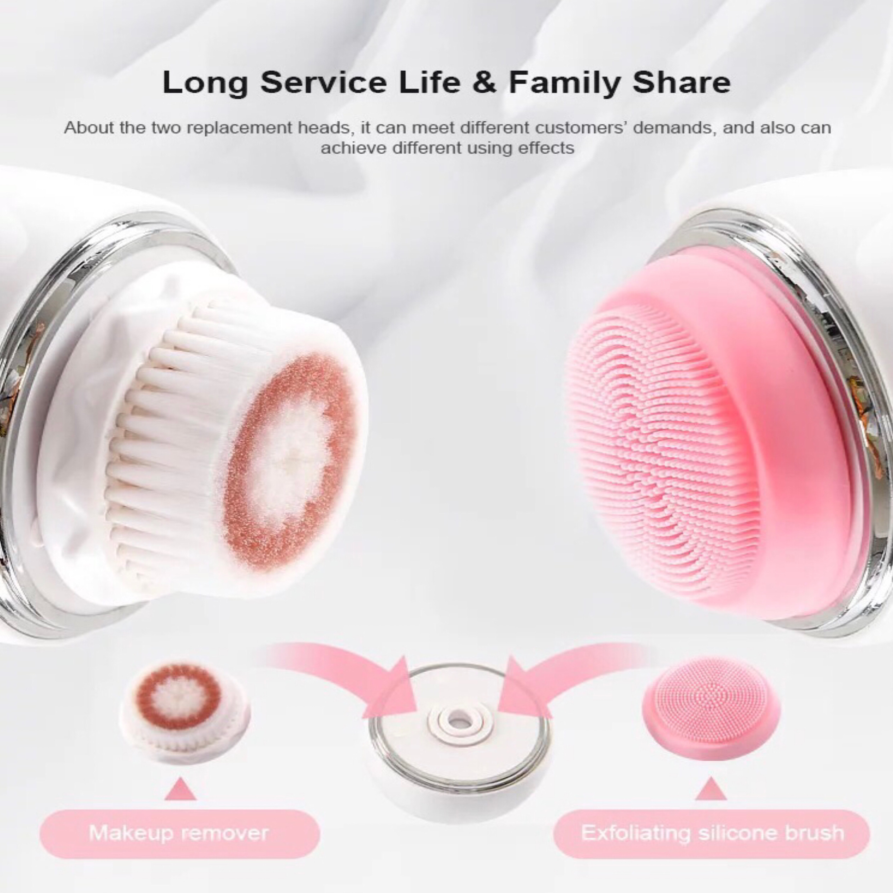 Dwie głowice szczoteczki do czyszczenia twarzy, jedna do demakijażu, druga silikonowa.