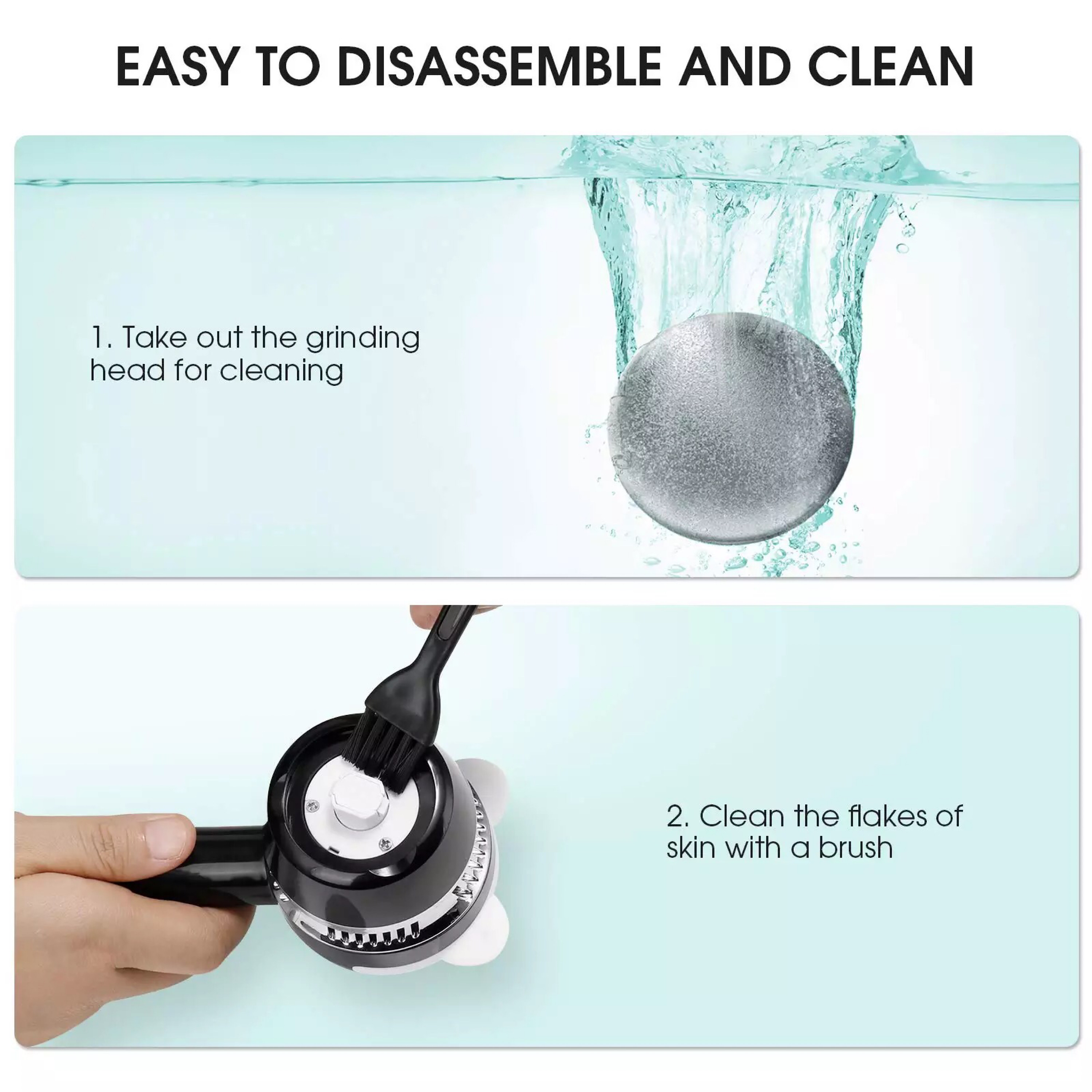 Kroki czyszczenia frezarki do stóp: usunięcie głowicy szlifującej i użycie szczotki.