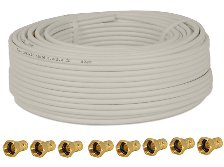PREMIUMX 10m Koaxial Kabel 90dB Twin Mini 2x 4 mm, weiß FullHD + 8x