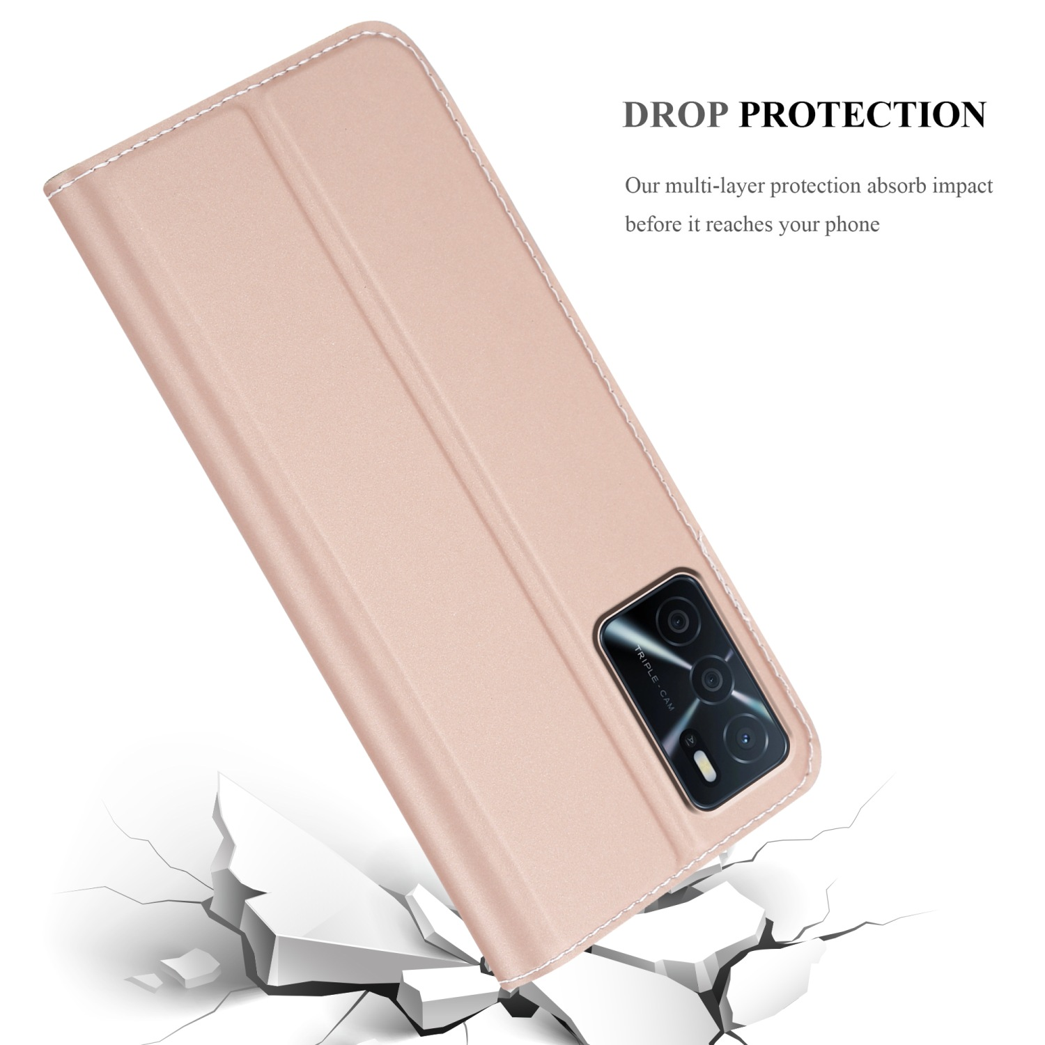 Custodia per telefono rosa, con fotocamera del telefono visibile, protezione dalle cadute con assorbimento degli urti.