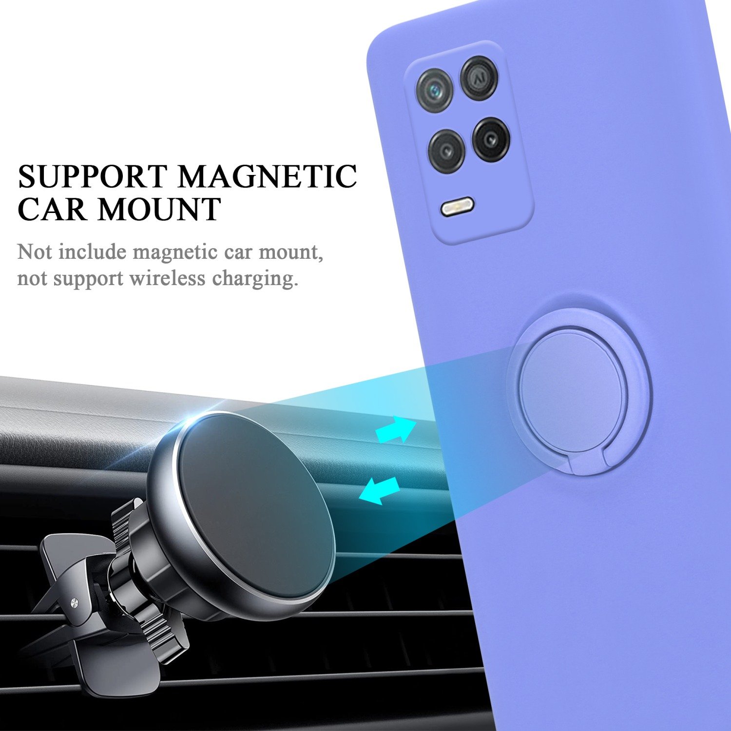 Custodia per telefono viola con anello, supporto magnetico per auto e testo: Support Magnetic Car Mount.