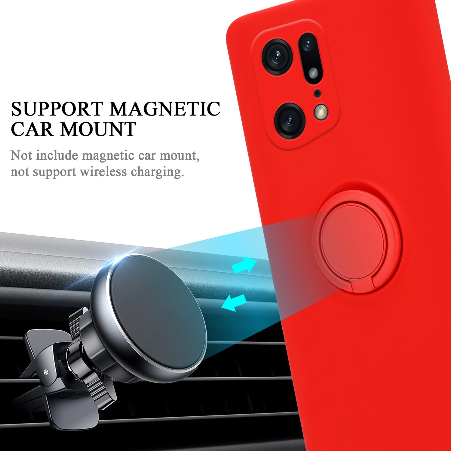 Custodia per telefono rossa con anello magnetico e supporto per auto.