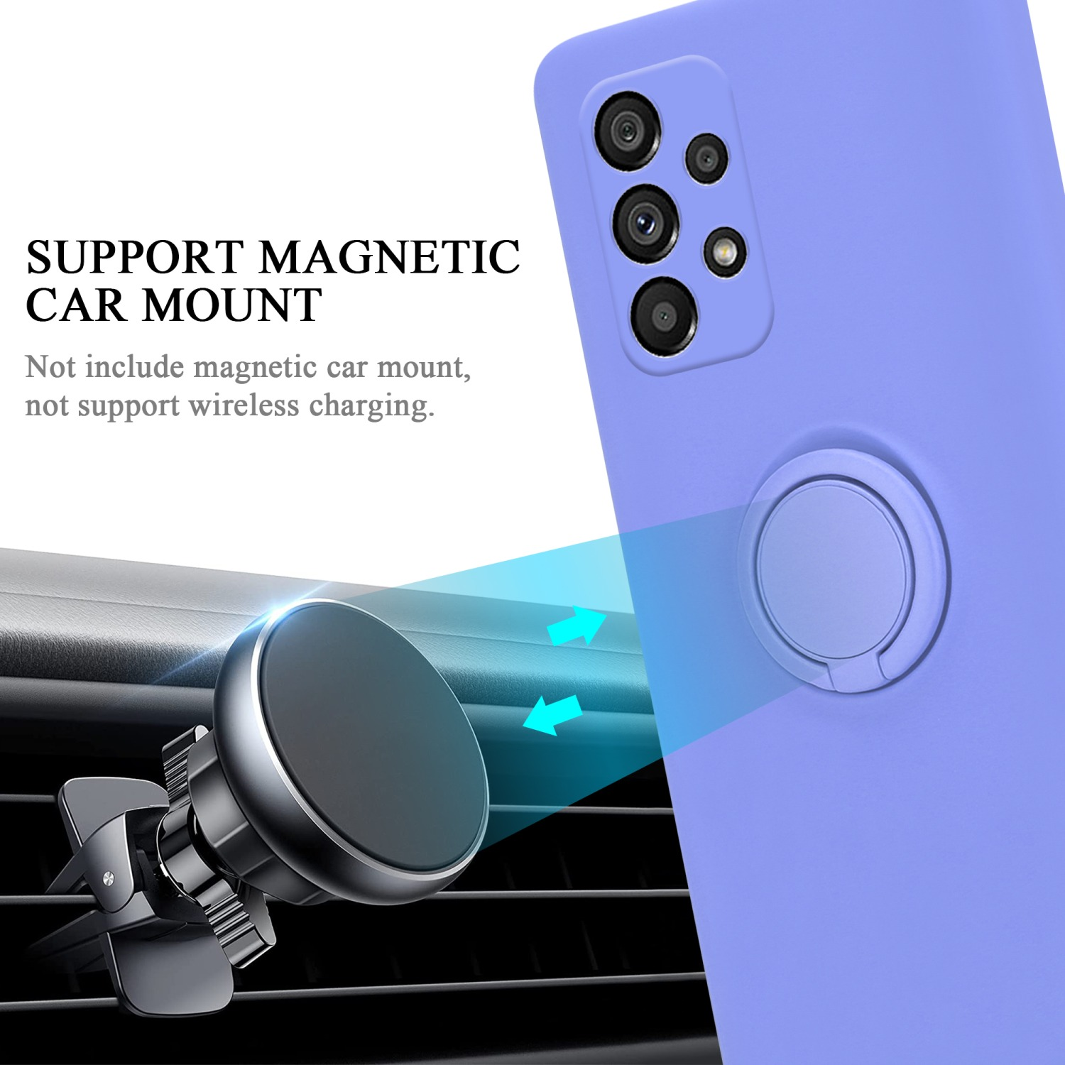 Custodia lilla con anello. Supporto magnetico per auto e custodia con frecce.