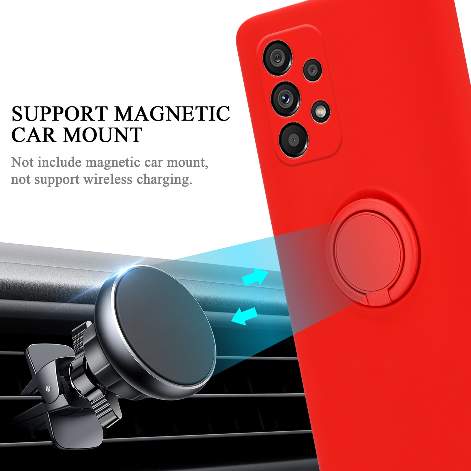 Custodia rossa con anello. Supporto magnetico per auto e custodia con frecce.