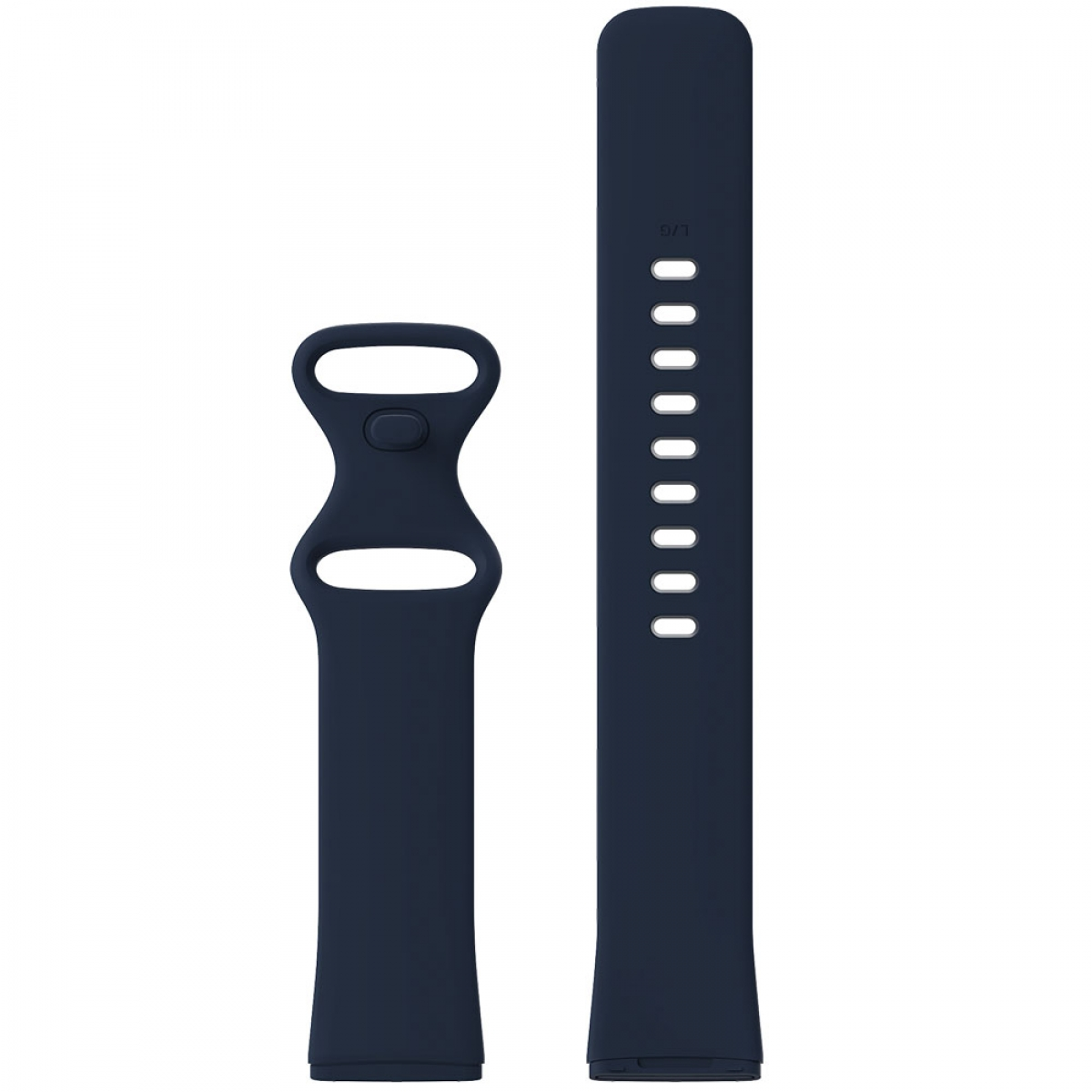 Zwei marineblaue Smartwatch-Armbänder. Eines ist das Hauptband, das andere der Riemen mit Löchern zur Einstellung.