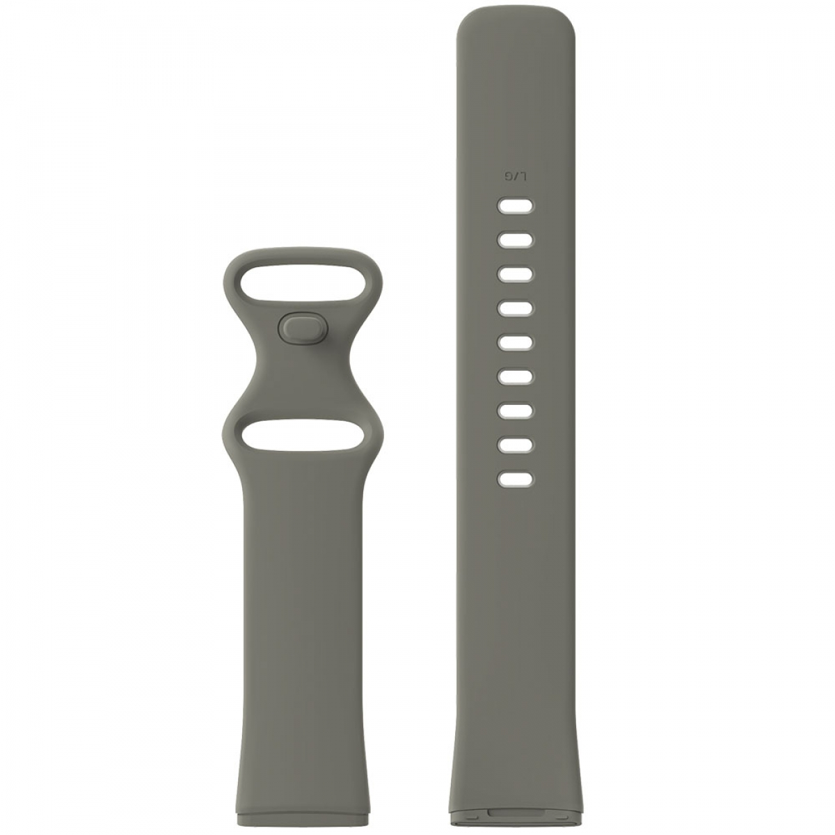 Zweiteiliges graues Uhrenarmband für Smartwatch, isoliert auf weißem Hintergrund.
