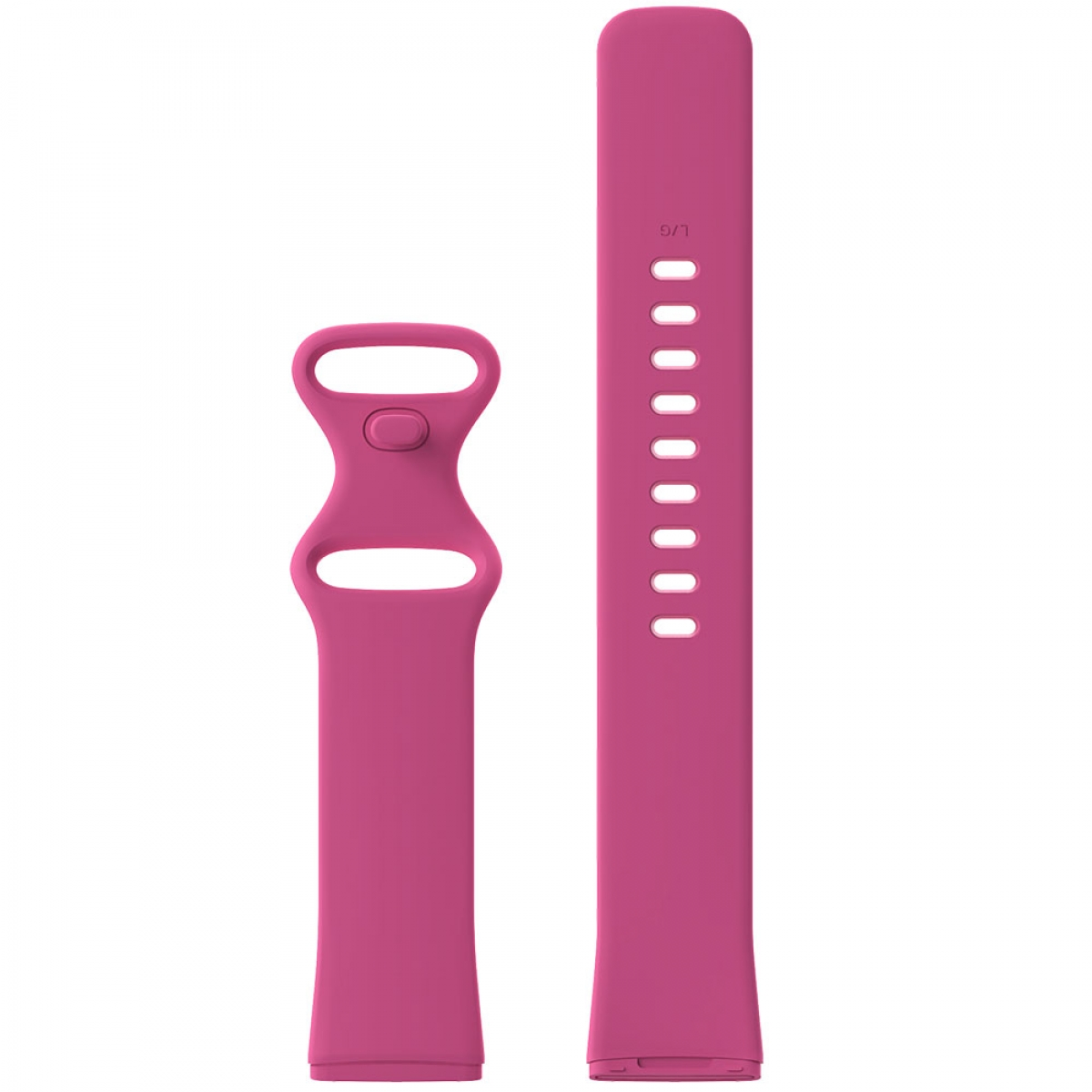 Rosa Smartwatch-Armband, zeigt Armband mit Knopf und das andere Armbandteil.