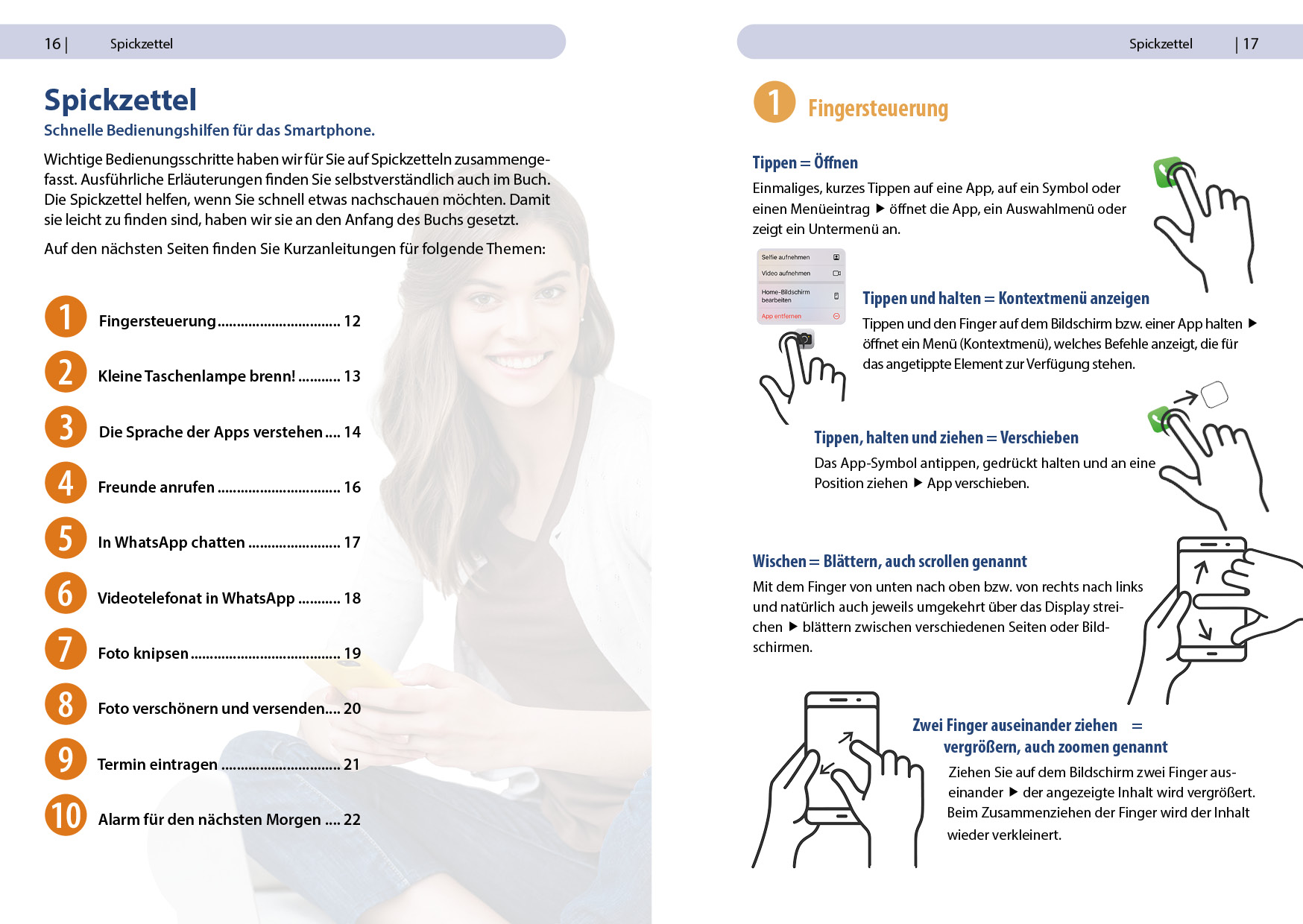 Seite aus einem Ratgeber mit Text und Illustrationen zur Smartphone-Nutzung.