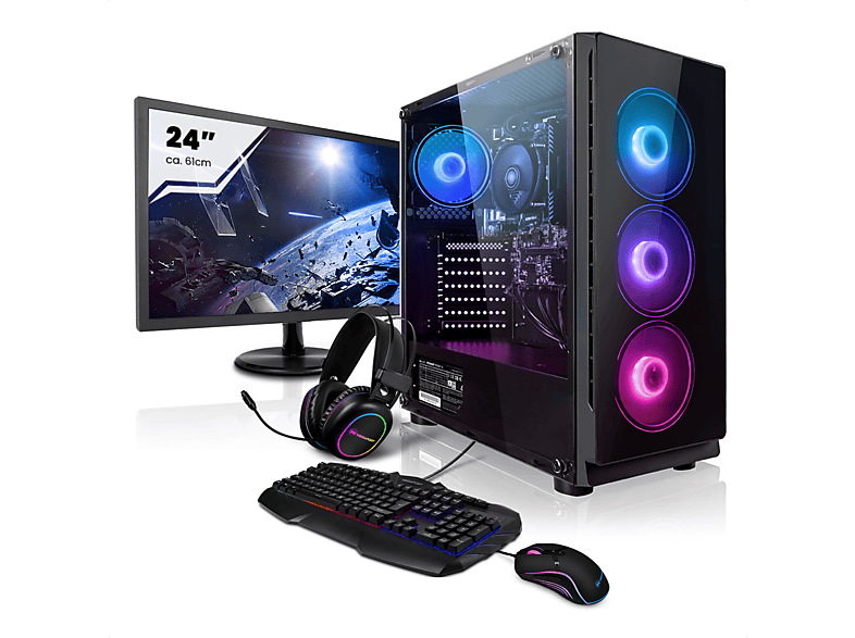 MEGAPORT Gaming Komplett PC Set AMD Ryzen 7 5700G, Gaming PC mit Ryzen