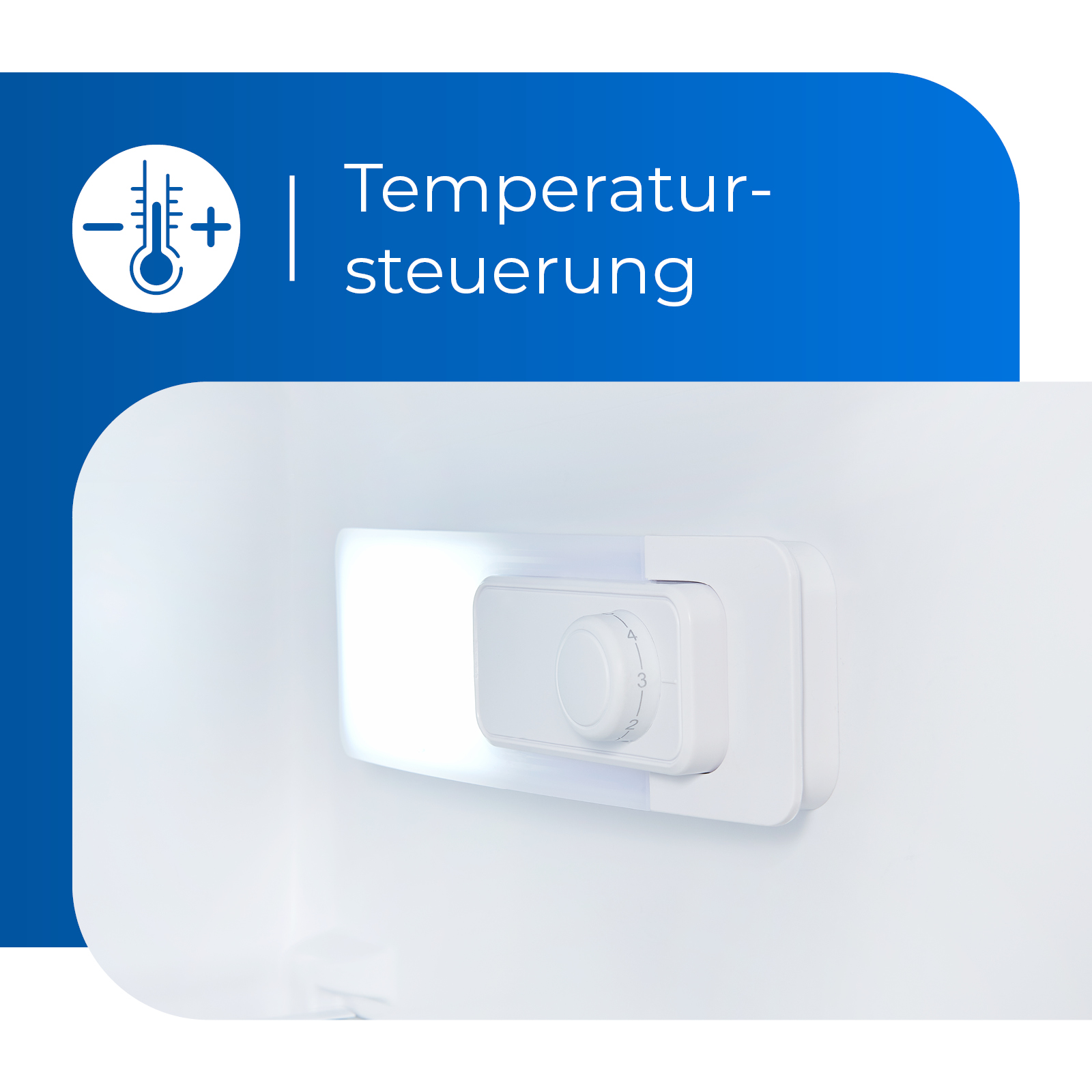 Refrigerator, white, internal temperature control.