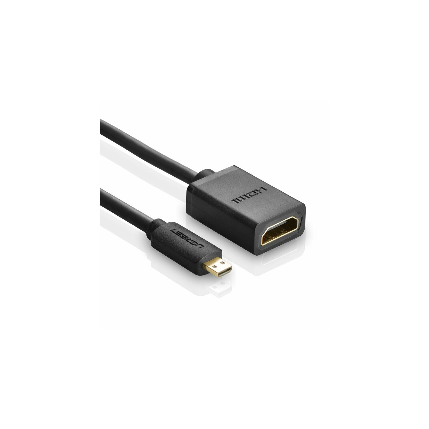 Schwarzes HDMI-zu-Micro-HDMI-Kabel und Adapter.