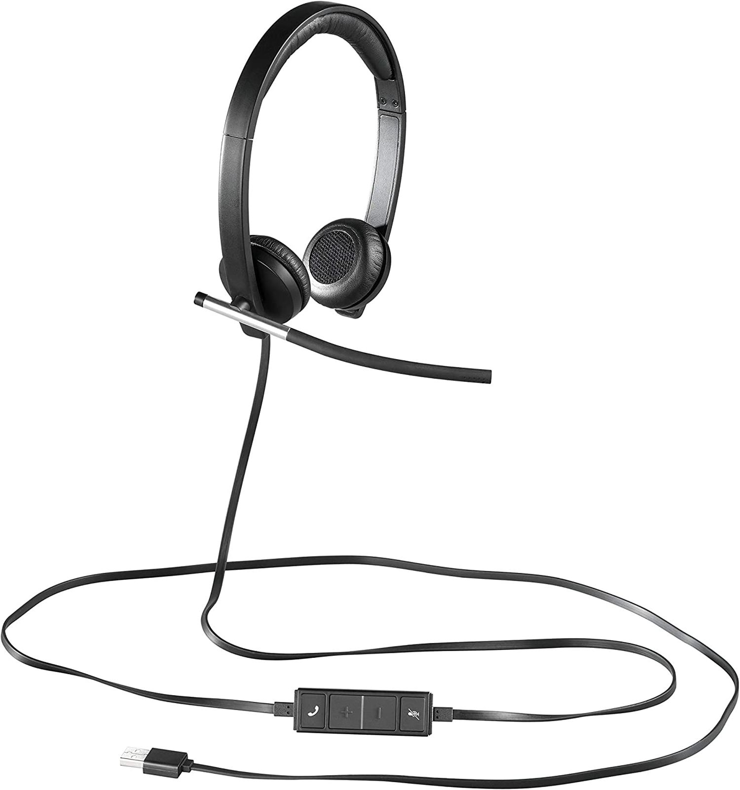 Cuffie nere con microfono e un modulo di controllo sul cavo.