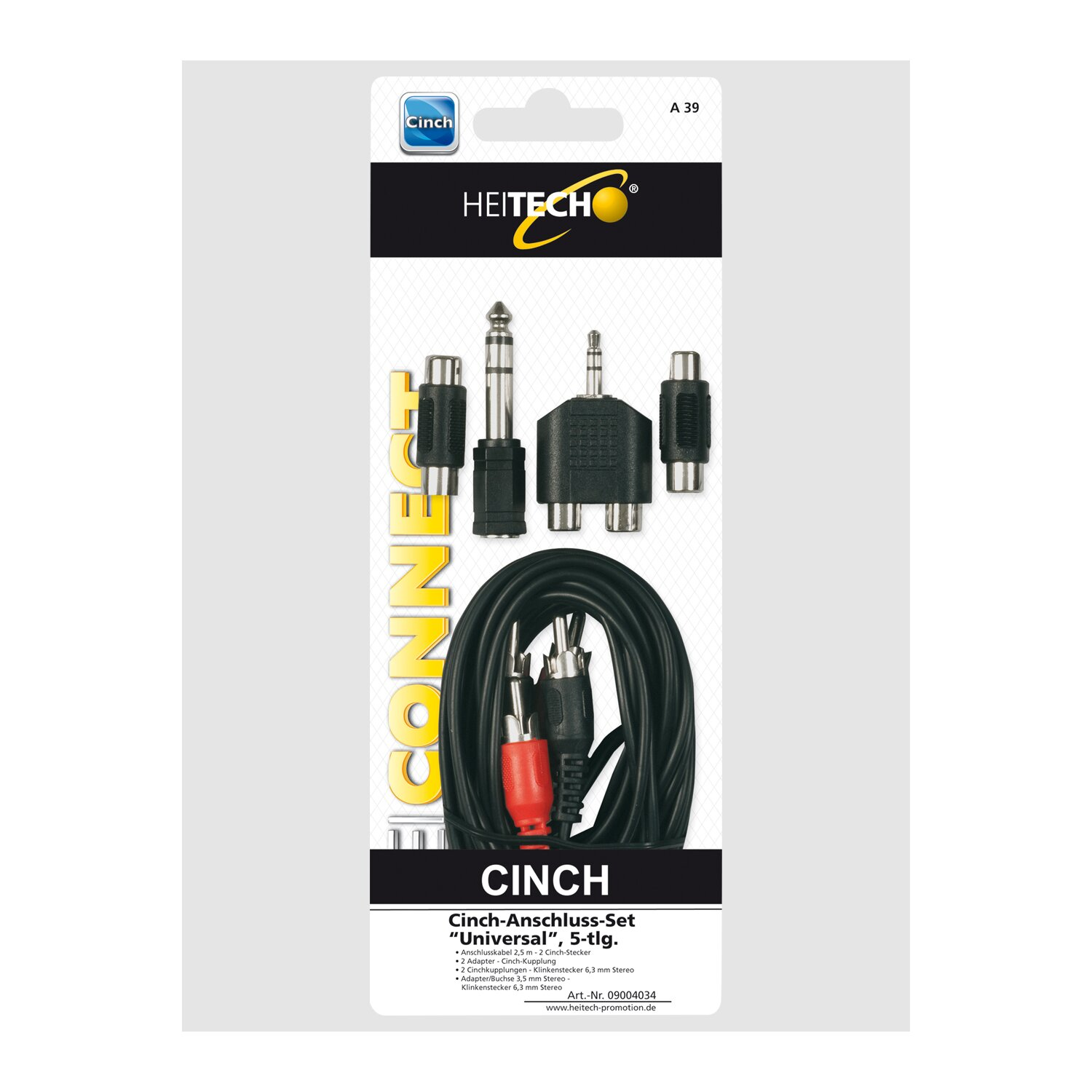 Eine Packung Audio-Anschlüsse und Kabel.
