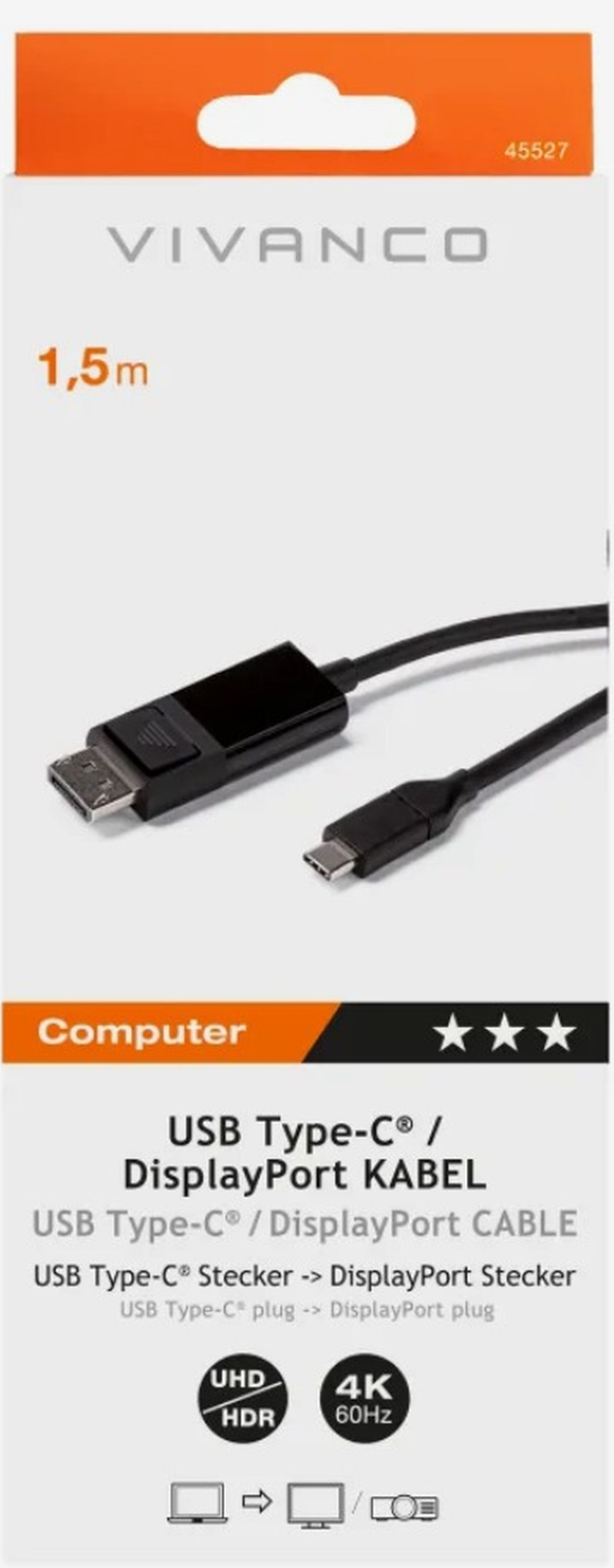 VIVANCO 45527 USB Type C™ USB DisplayPort Schwarz Verbindung Kabeladapter