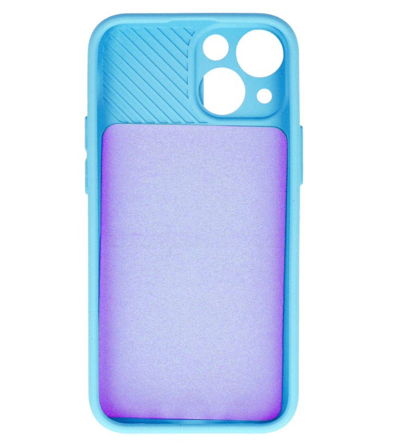 Blau-violette Handyhülle. Sie hat Löcher für Kameras.