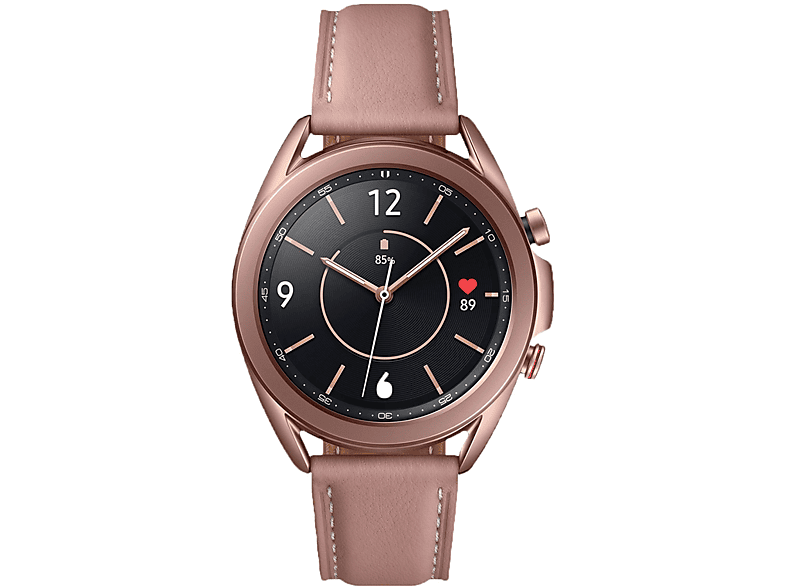 SAMSUNG Galaxy Watch 3 Smartwatch Edelstahl Echtleder Armband, Größe S/M (130 - 190 mm), bronze