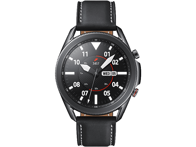 SAMSUNG Galaxy Watch 3 Smartwatch Edelstahl Echtleder Armband, Größe M/L (145 - 205 mm), schwarz