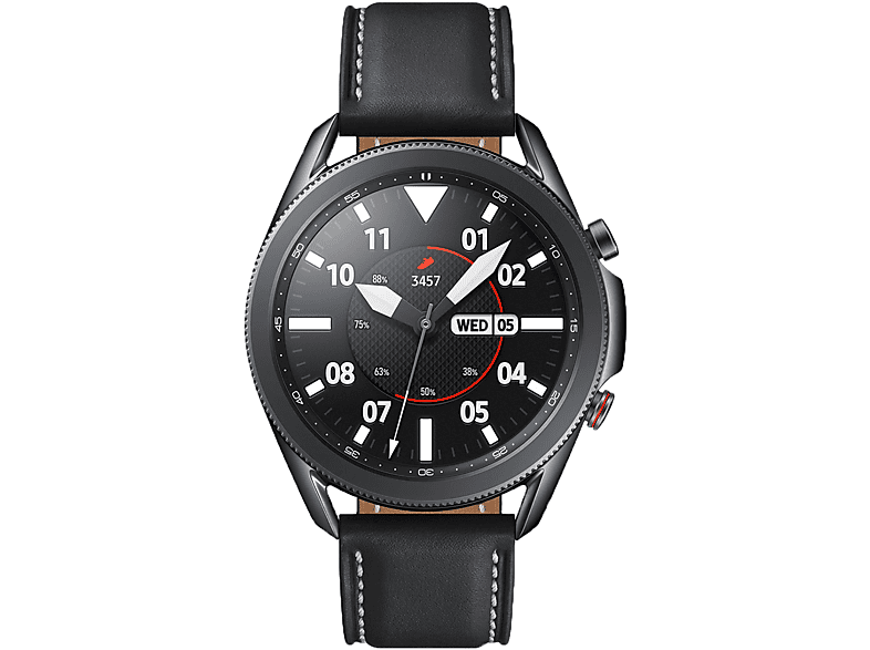 SAMSUNG Galaxy Watch 3 Smartwatch M/L - Edelstahl Echtleder mm), Größe 205 Armband, (145 schwarz