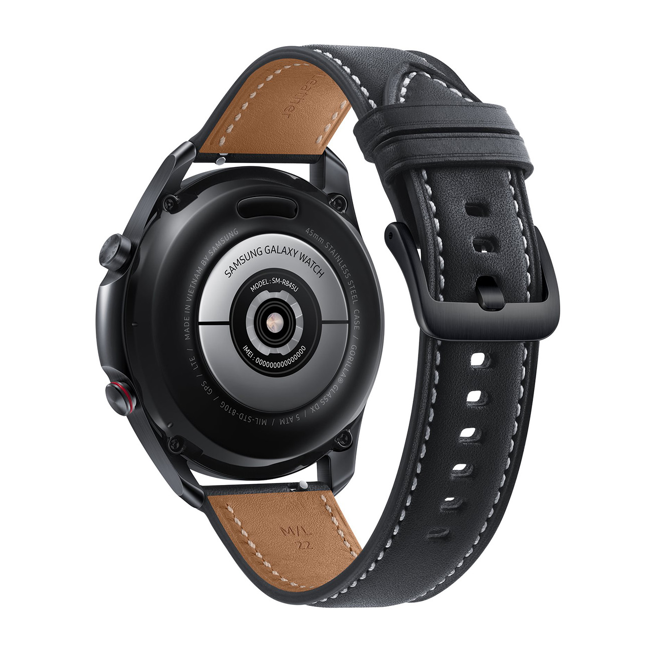 Smartwatch SAMSUNG Größe 3 schwarz Armband, M/L Galaxy 205 Echtleder (145 - Edelstahl Watch mm),