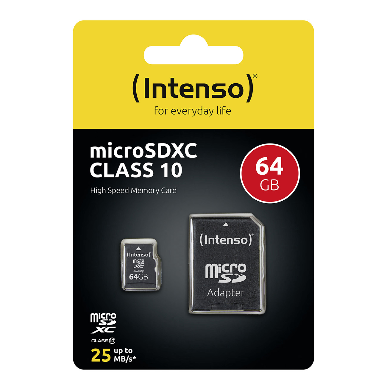Micro-SD-Kartenverpackung mit Karte und Adapter.