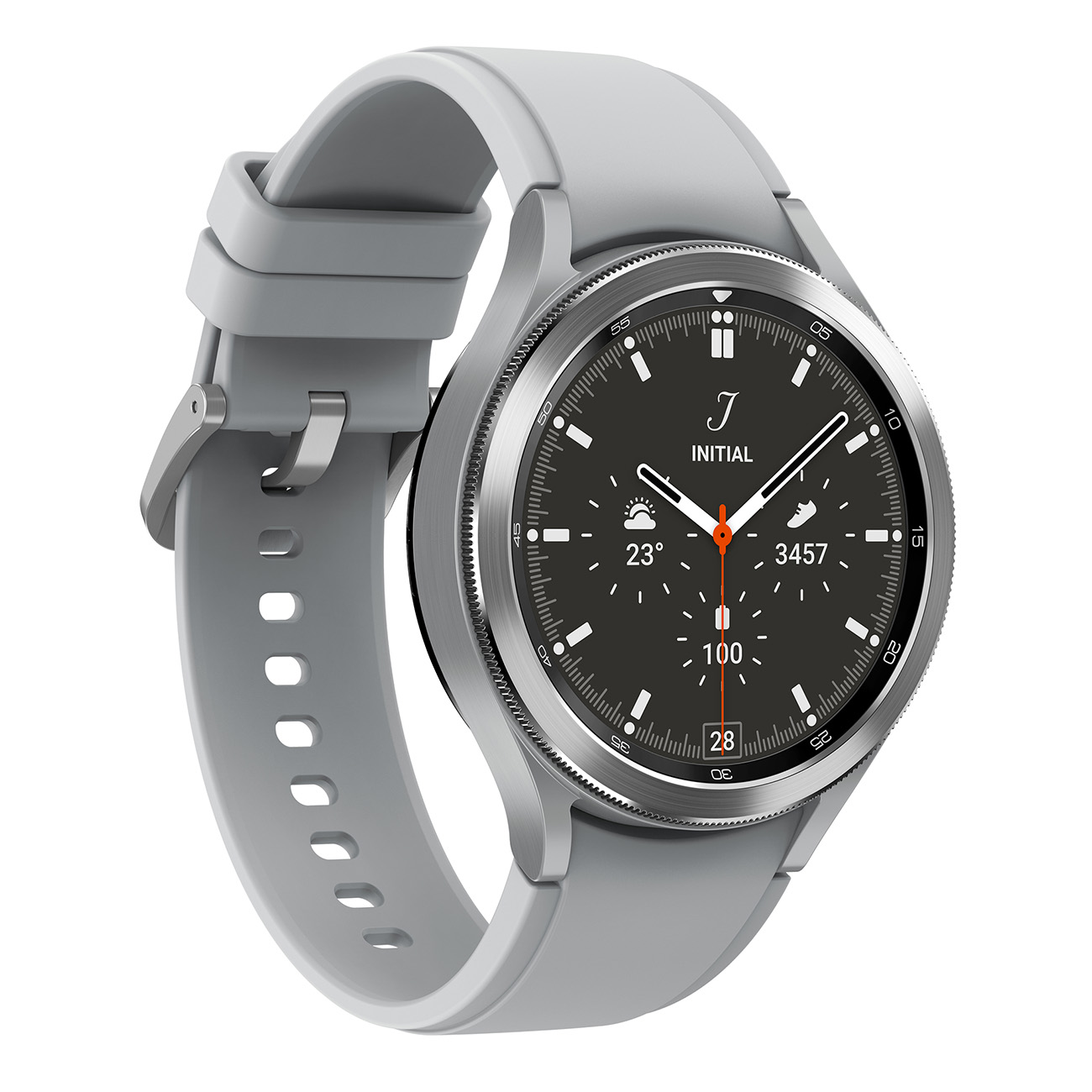 SAMSUNG Galaxy Watch silber 4 Smartwatch Edelstahl Flouroelastomer, M/L