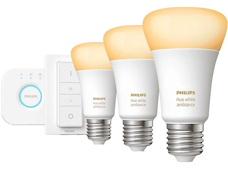 Kit 3 bombillas - White - Philips Hue LED E27 y puente, Luz blanca