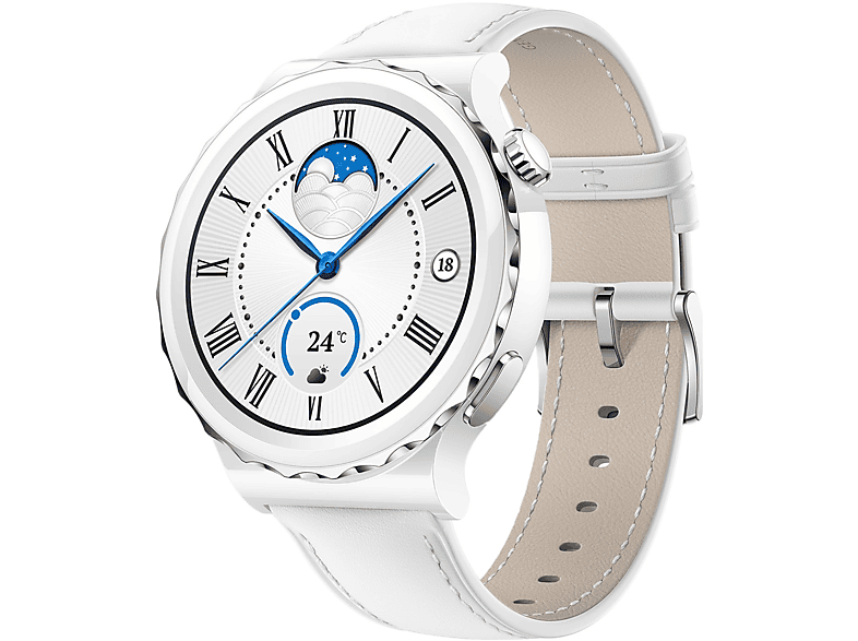 HUAWEI Watch GT 3 Pro Smartwatch Keramik Fluoroelastomer Strap, 130-190 mm, White Leather Strap / Weiss