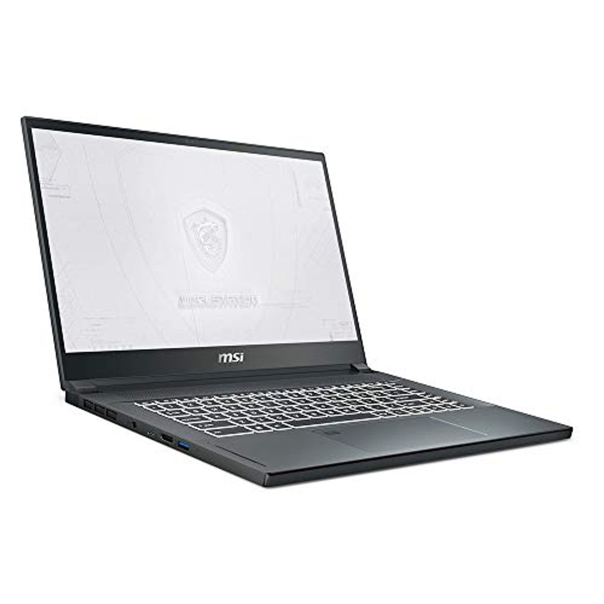 Ordenador portátil negro abierto sobre superficie blanca. Pantalla muestra logo blanco. Teclado gris claro.