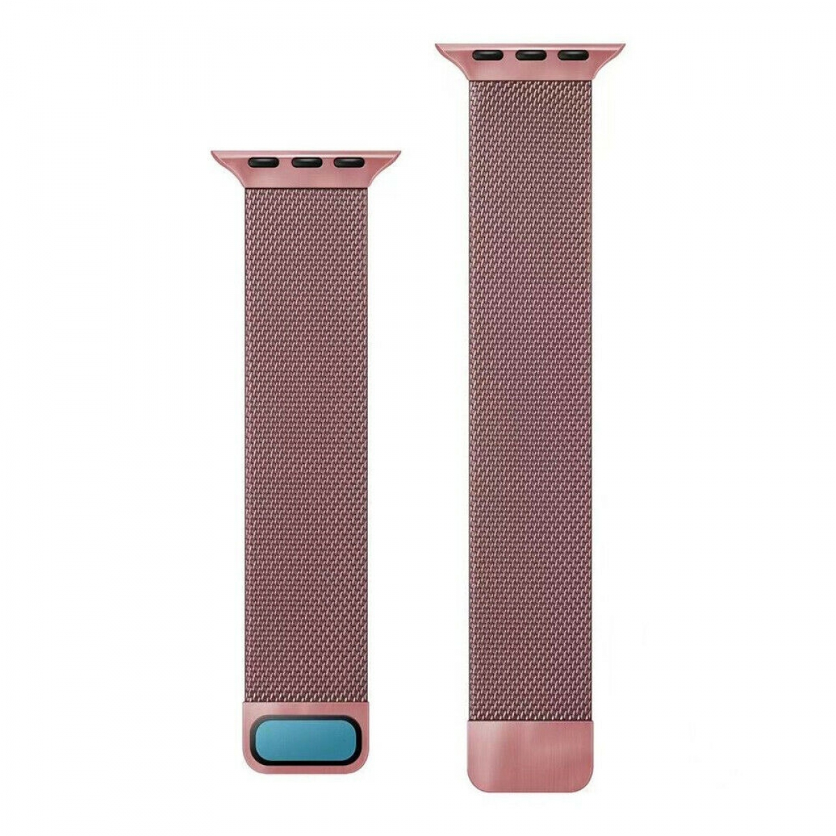 Zwei roségoldene Apple Watch-Armbänder, eines lang, eines kurz.
