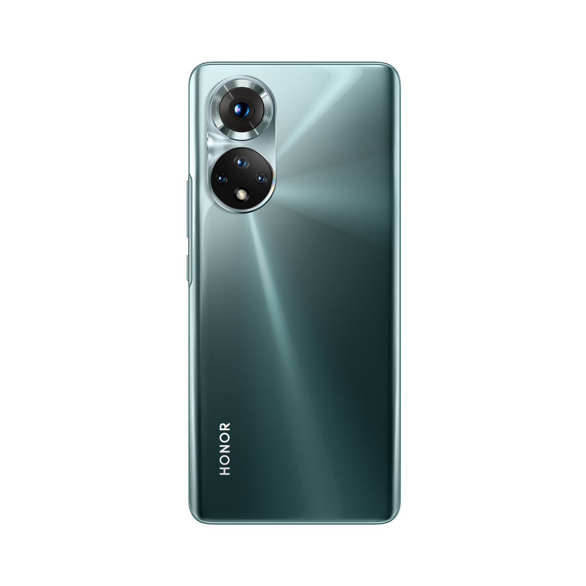 Grüne Smartphone-Rückseite, Kameralinsen sichtbar, HONOR-Logo, schwarzer Hintergrund.