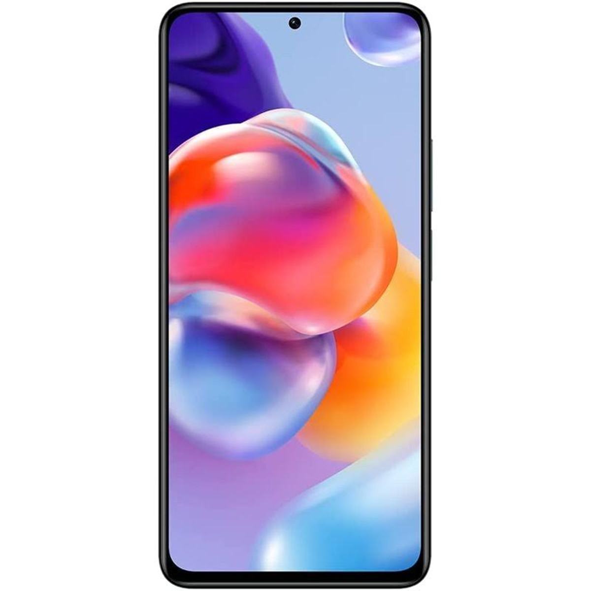 Ein Telefon mit schwarzem Bildschirm und einem farbenfrohen, abstrakten Hintergrund.
