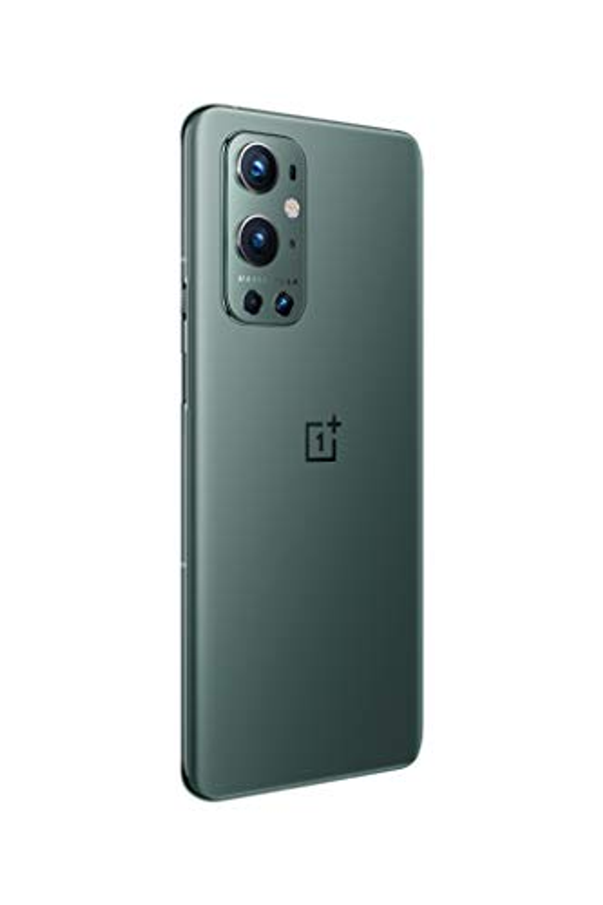 A green smartphone's back with camera array and a logo, on a white background.