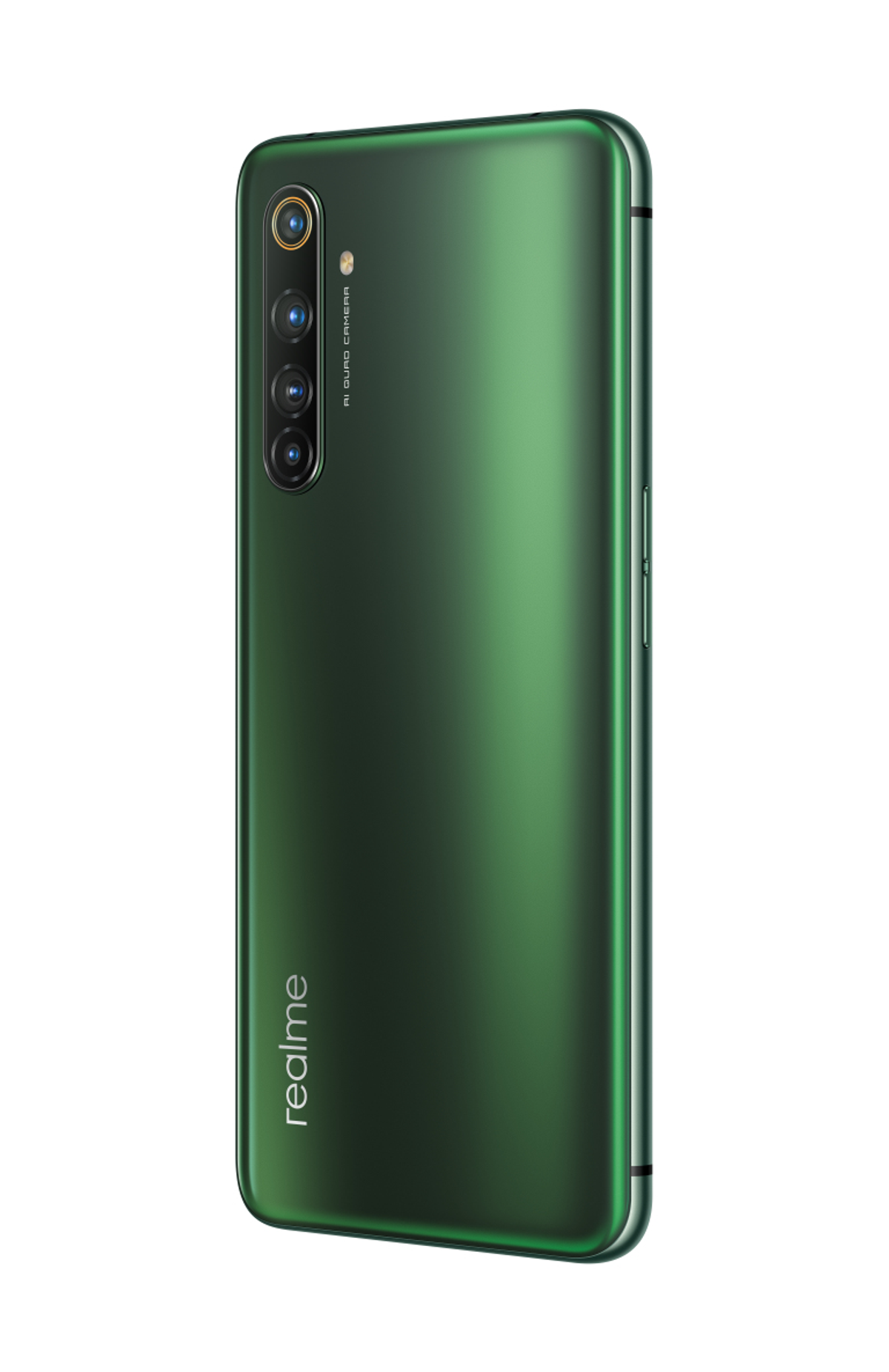 Die Rückseite eines grünen Smartphones ist sichtbar, mit einem Dreifach-Kamera-Setup.