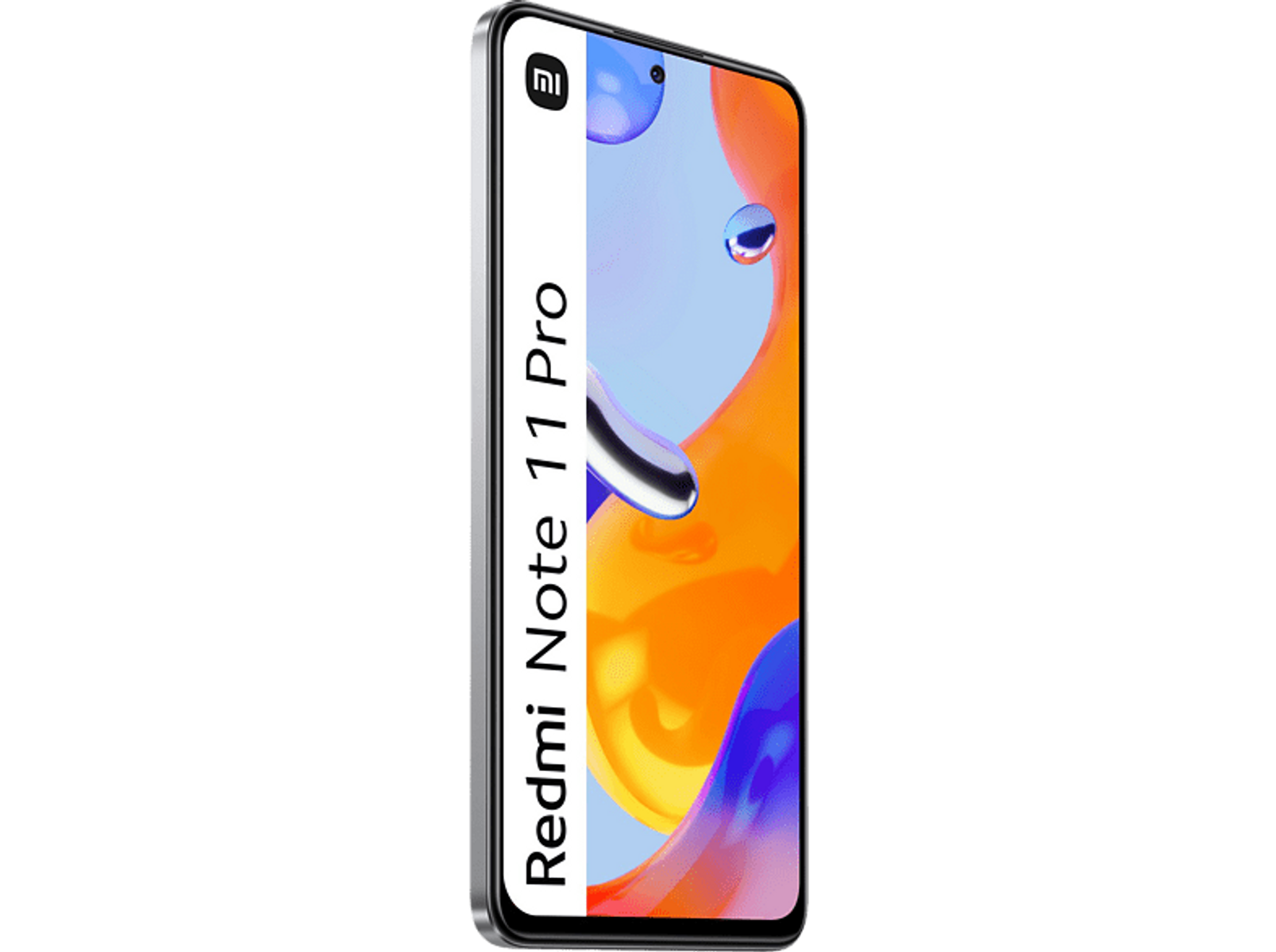 Smartfon Redmi Note 11 Pro, widok z boku, na czarnym tle.