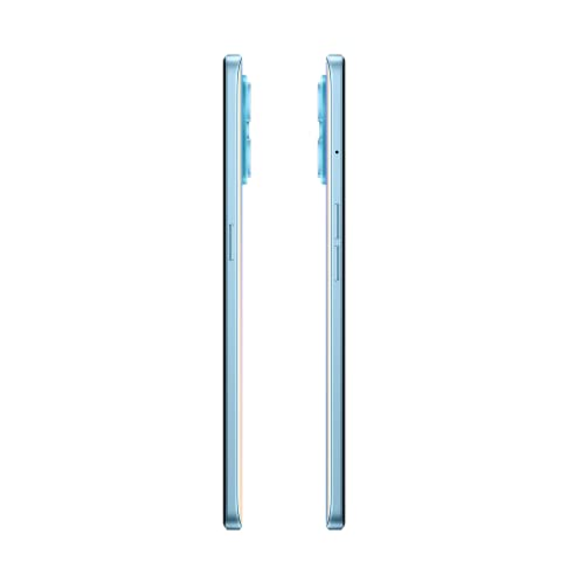 Zwei Telefone nebeneinander. Blaue Farbe, mit Kamera und Knöpfen an der Seite.