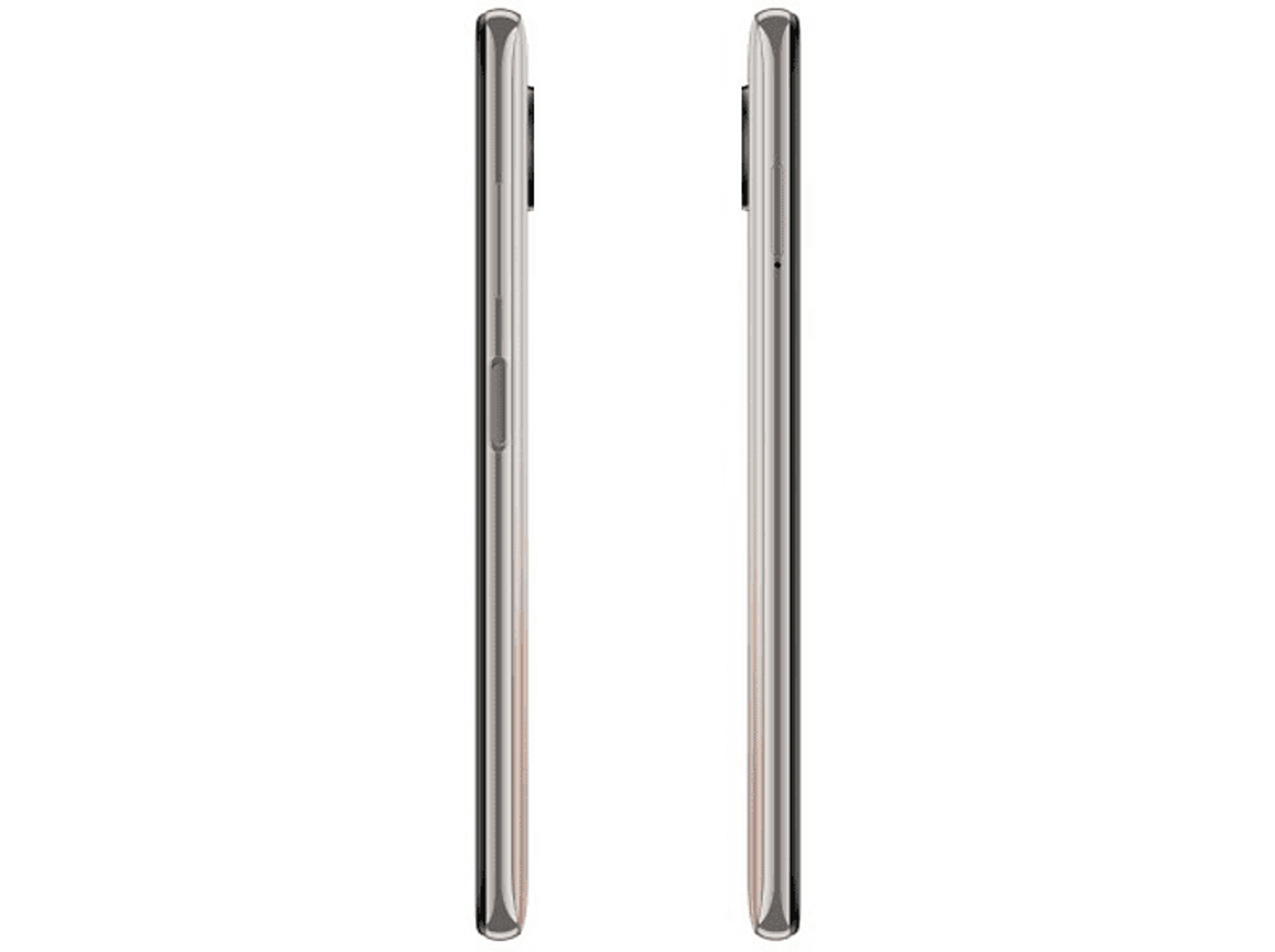 Zwei Smartphones, Seitenansicht, auf schwarzem Hintergrund.