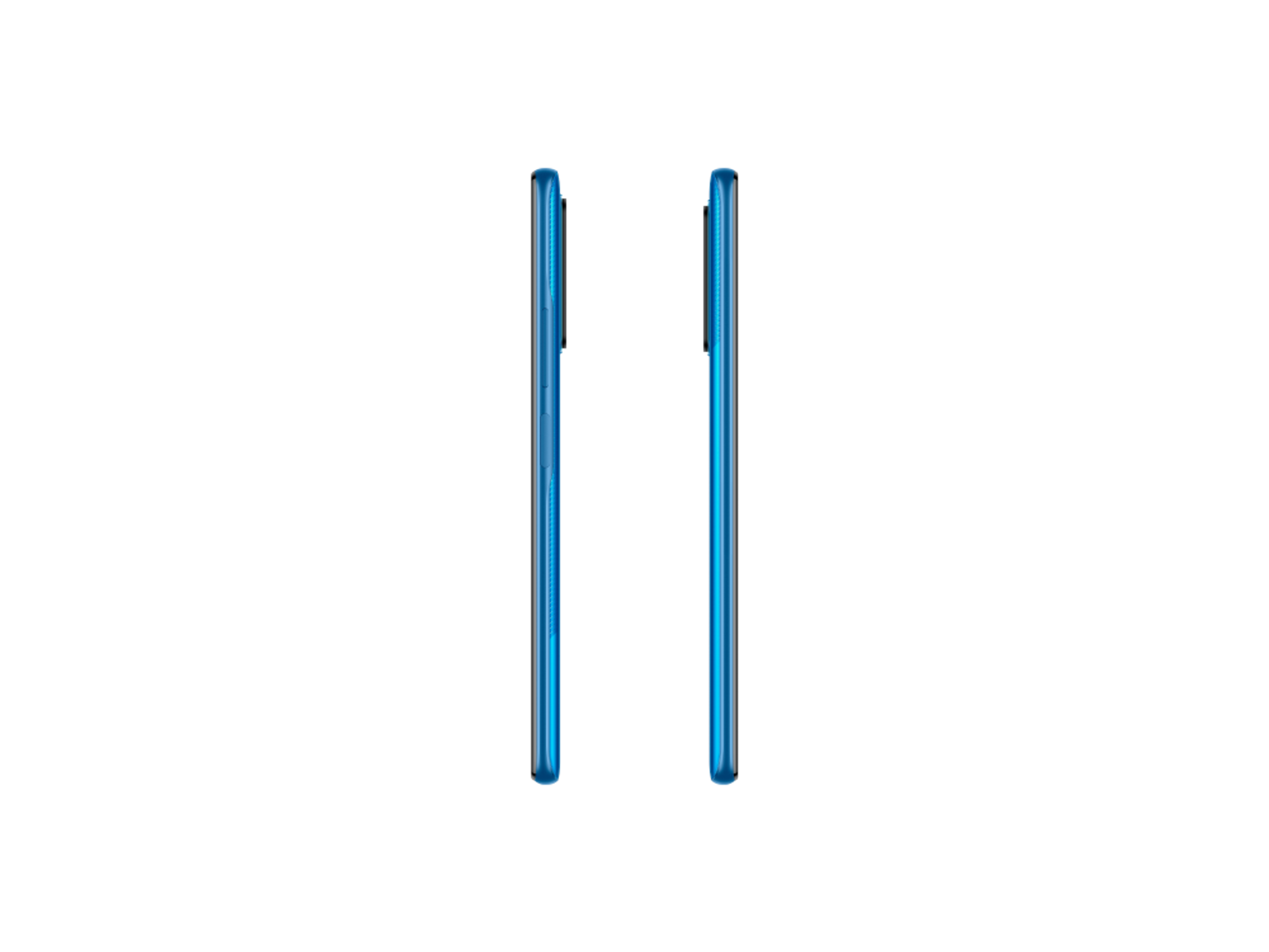 Zwei blaue Telefone nebeneinander, mit schwarzem Hintergrund. Die Telefone sind angewinkelt.