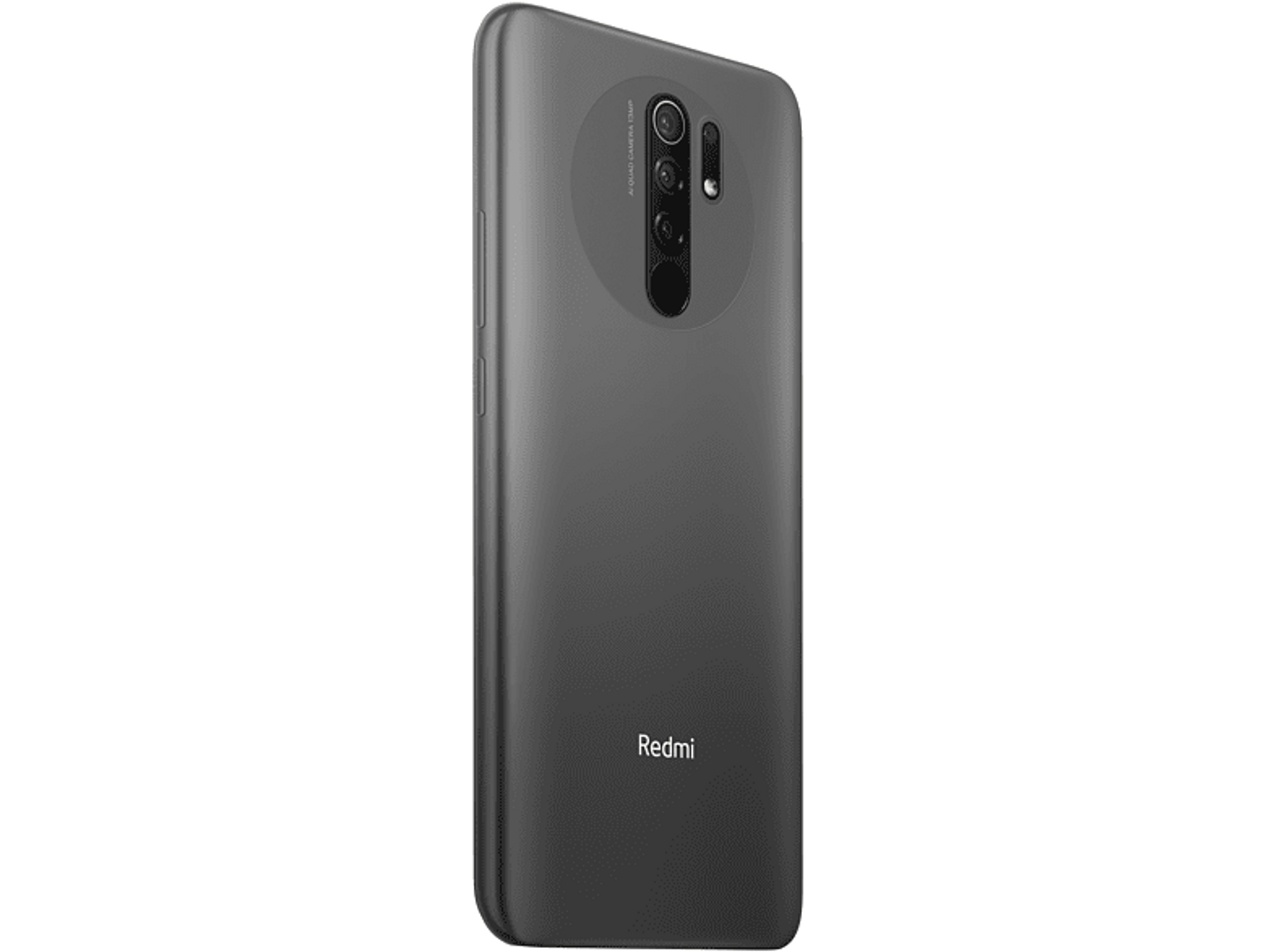 Graues Smartphone, Rückseite mit Redmi-Logo.