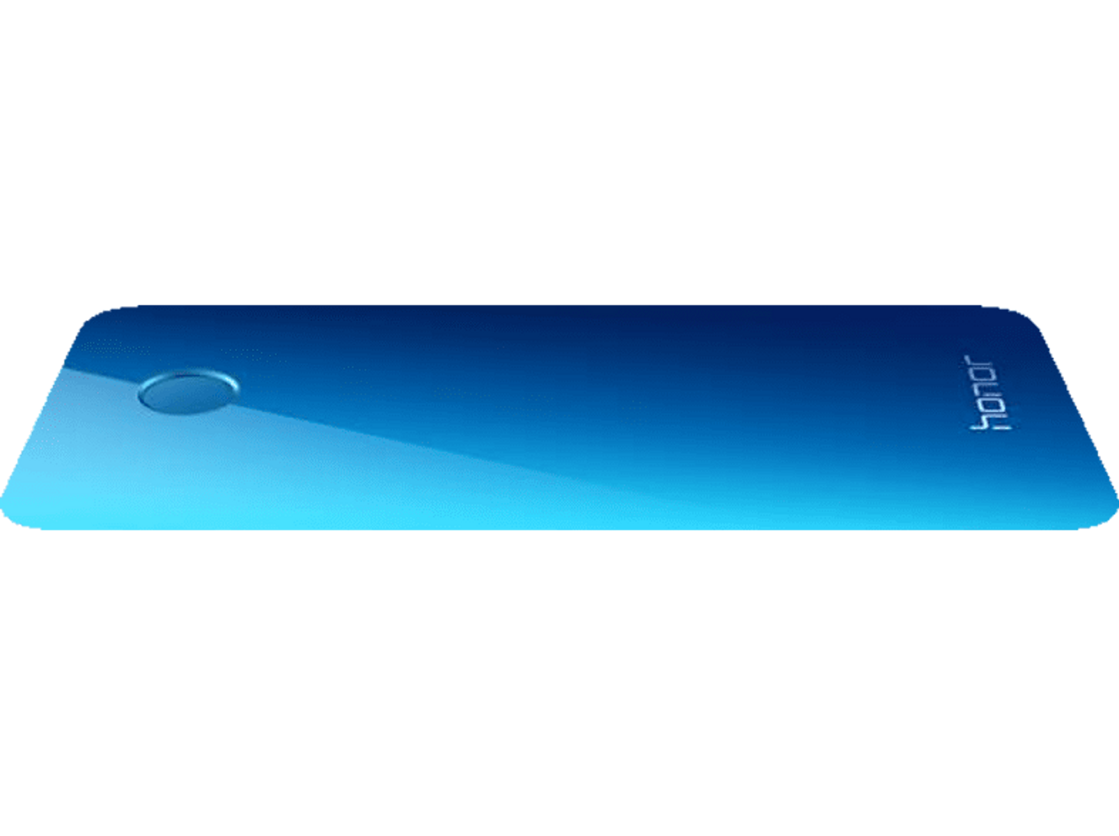 Ein blaues Smartphone oder Gerät, mit dem Honor-Logo rechts, vor schwarzem Hintergrund.